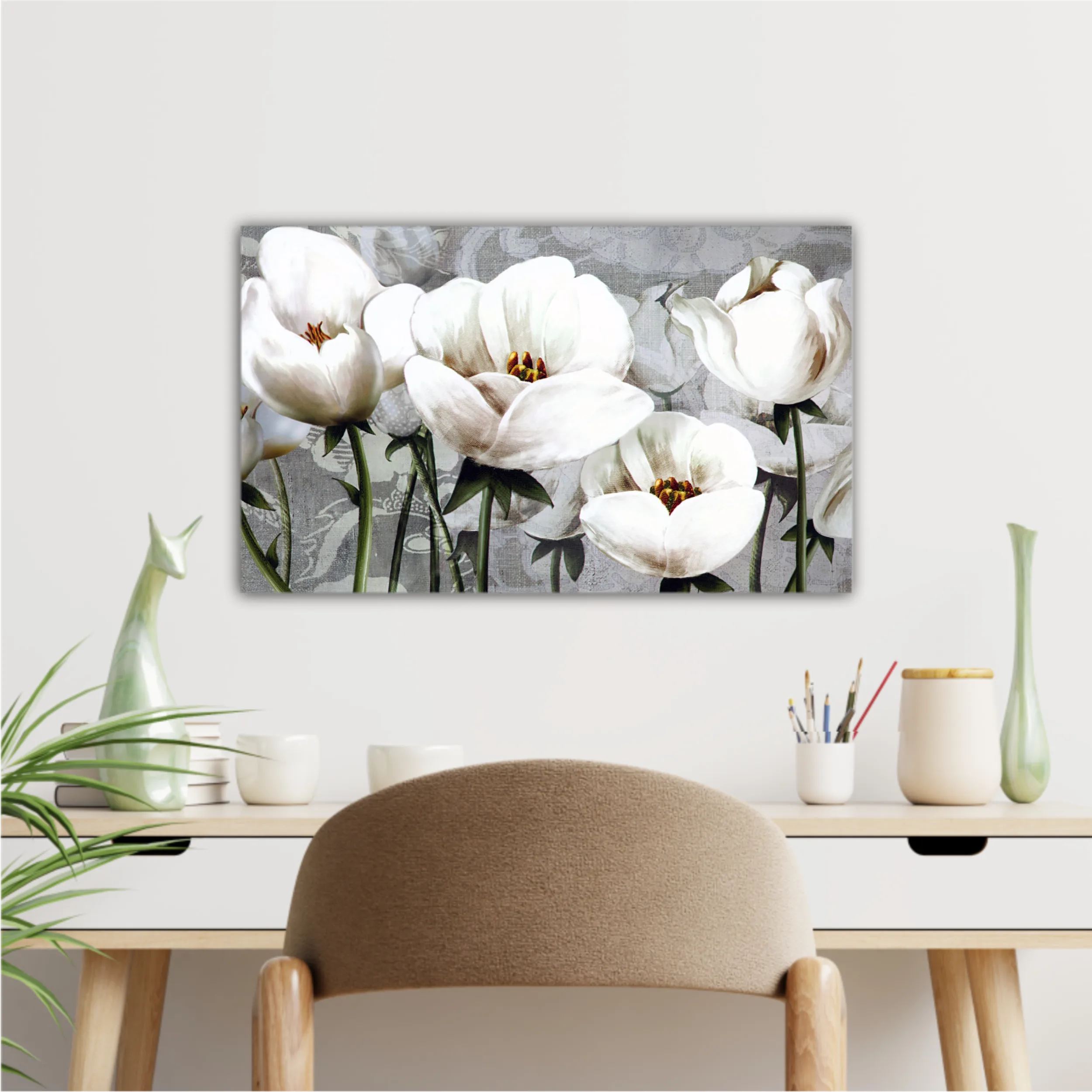 White peonies on a gray background