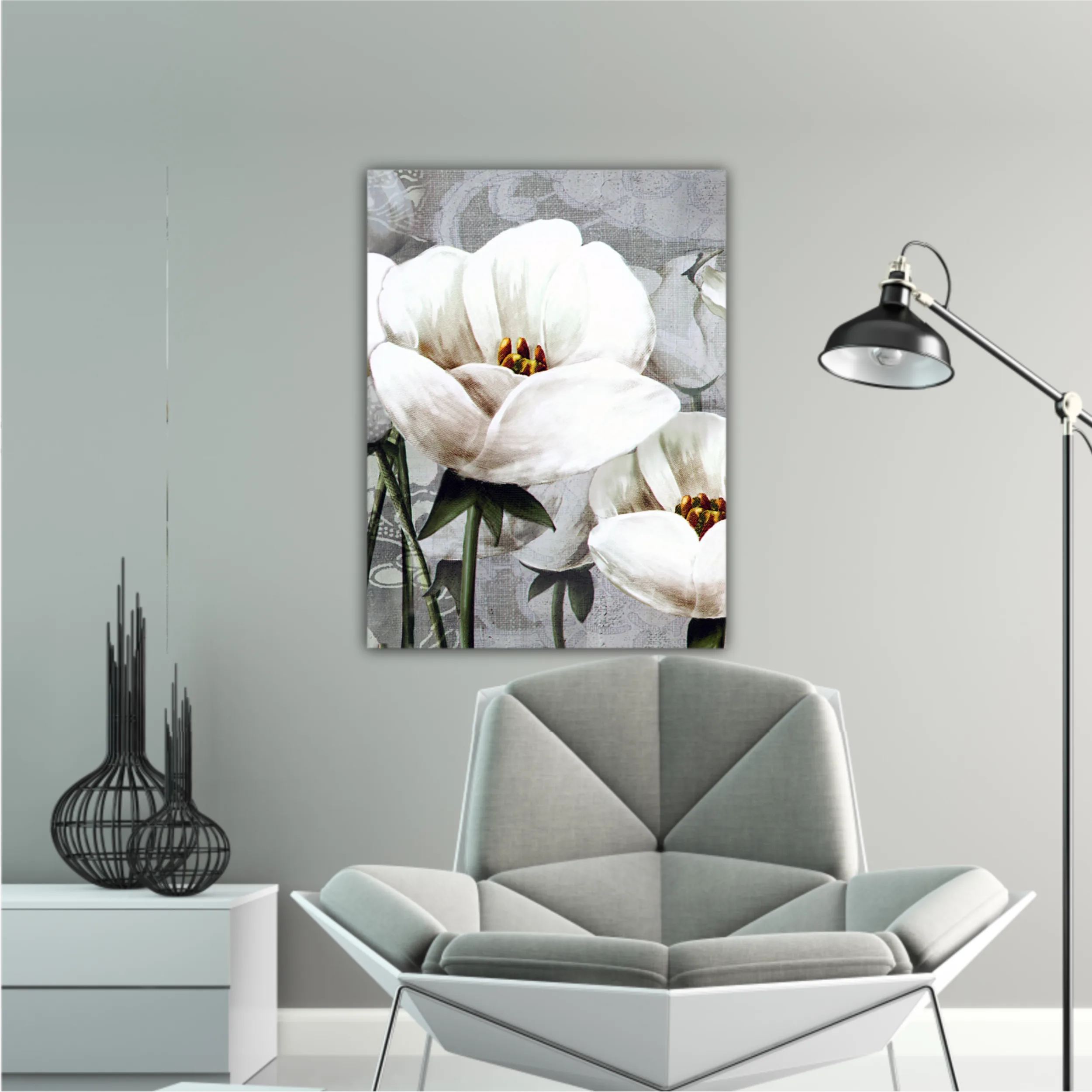 White peonies on a gray background