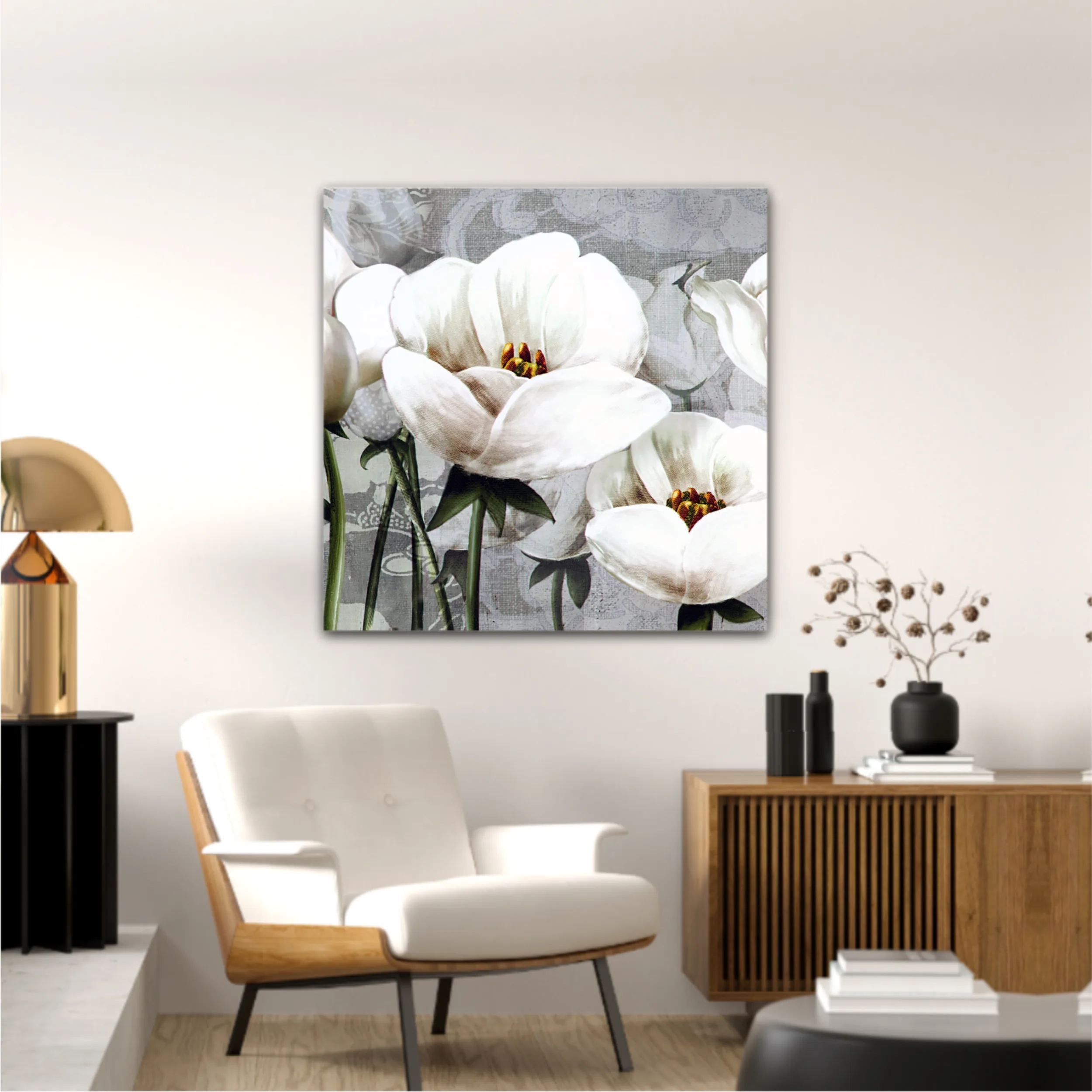 White peonies on a gray background