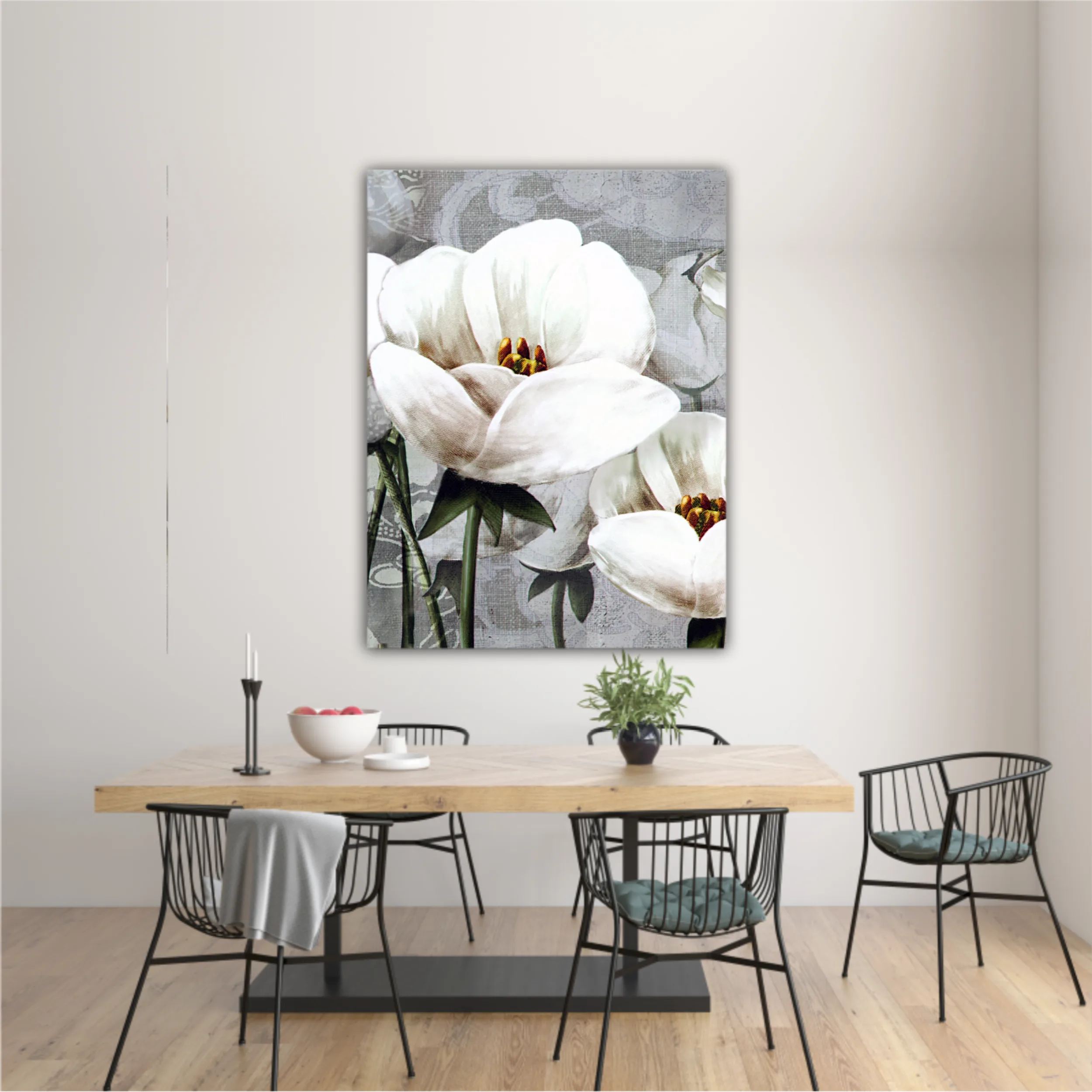 White peonies on a gray background