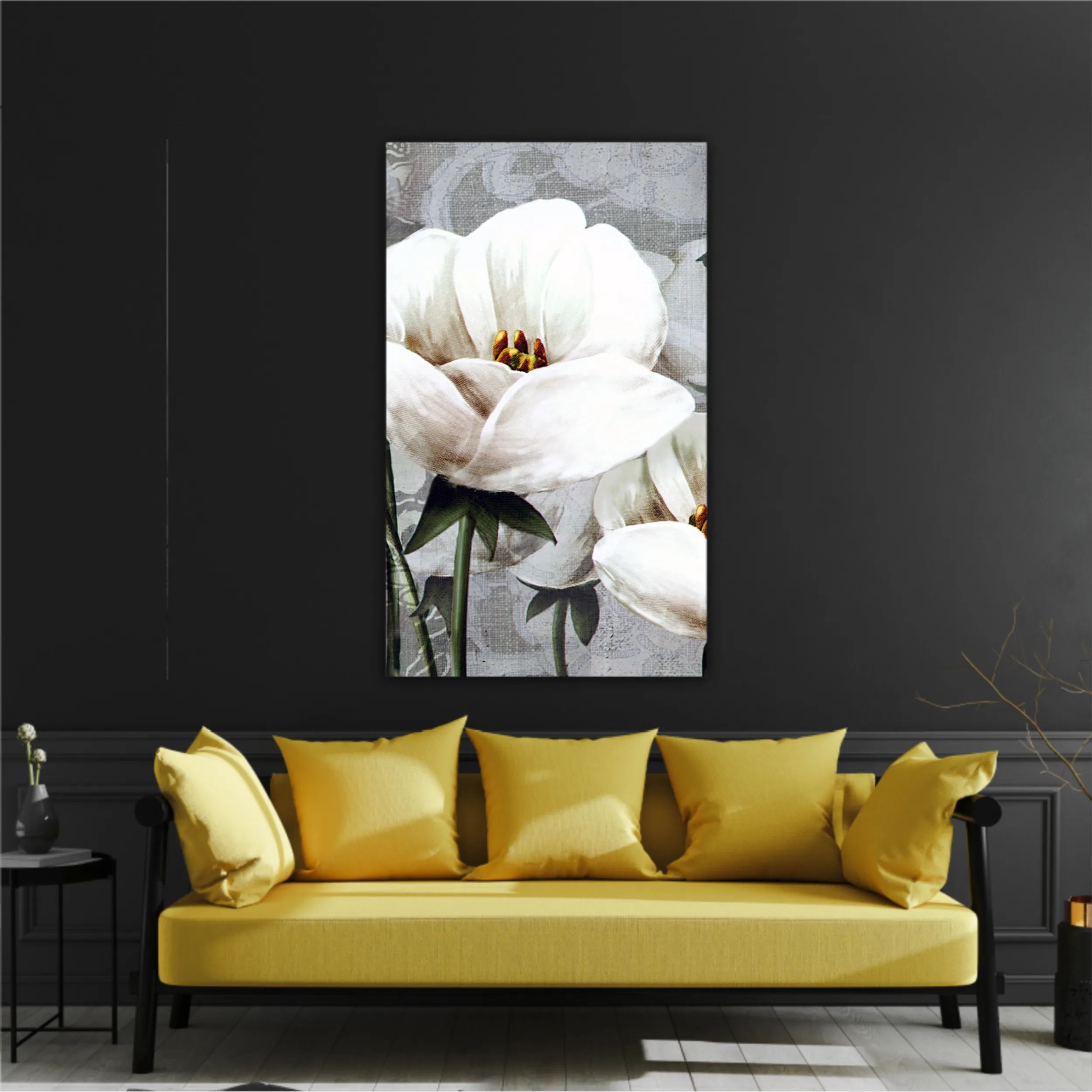 White peonies on a gray background