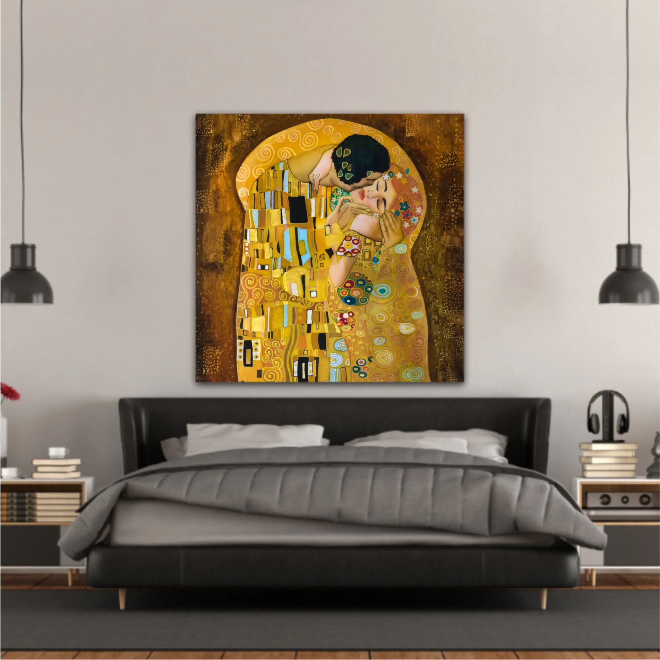 Kissing couple on the grounds of Gustav Klimt