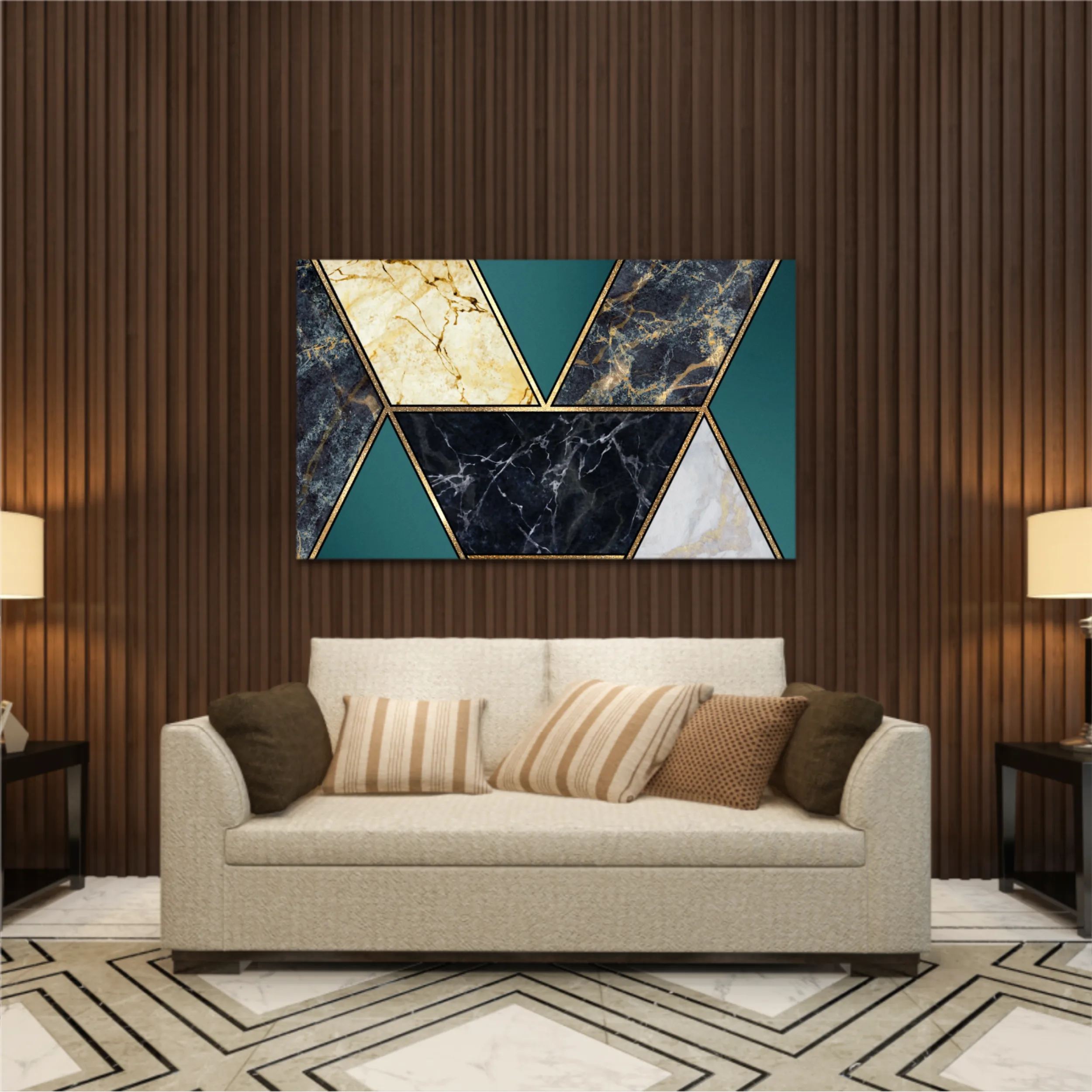 Сreative texture of marble,  modern mosaic inlay, green and gold N1