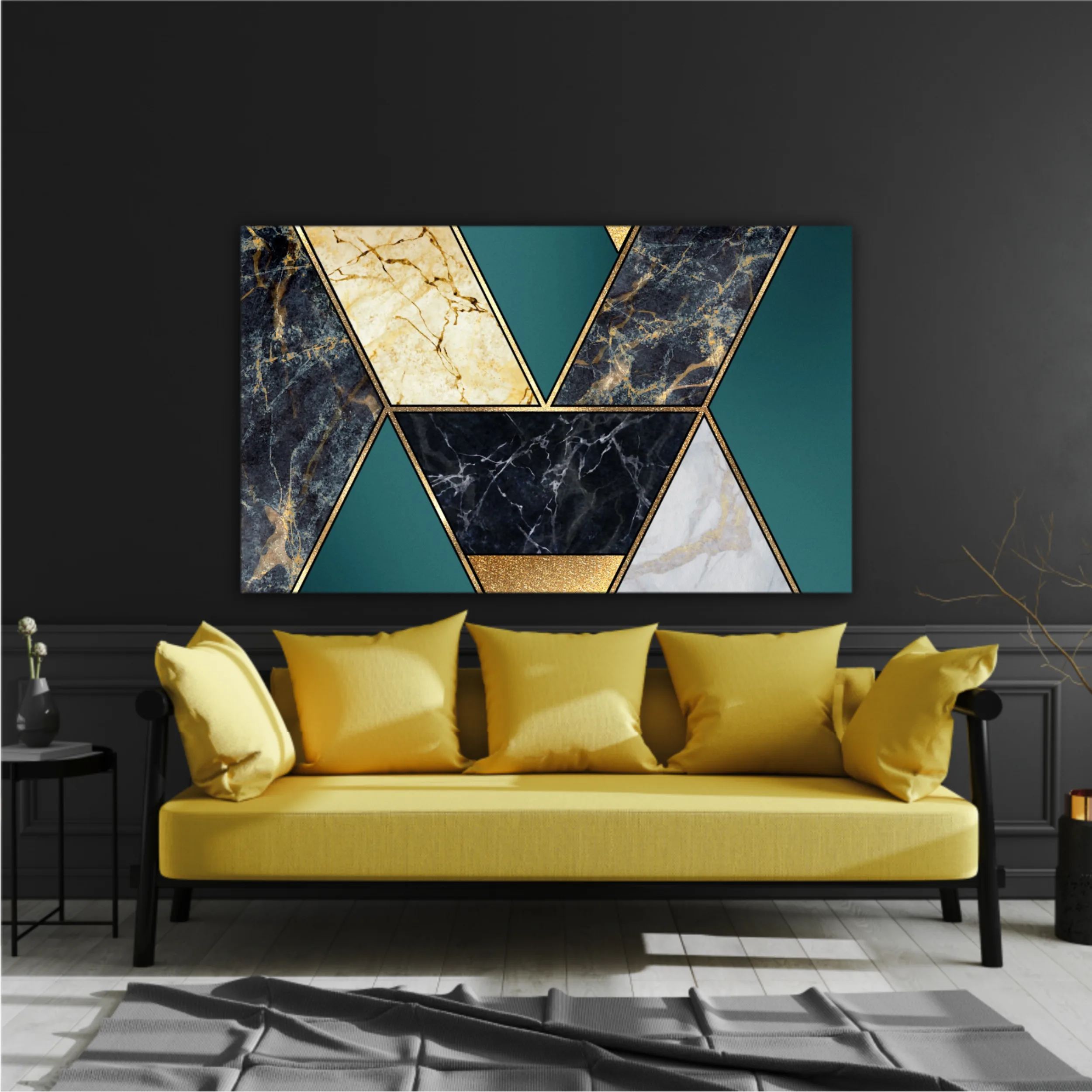 Сreative texture of marble,  modern mosaic inlay, green and gold N1