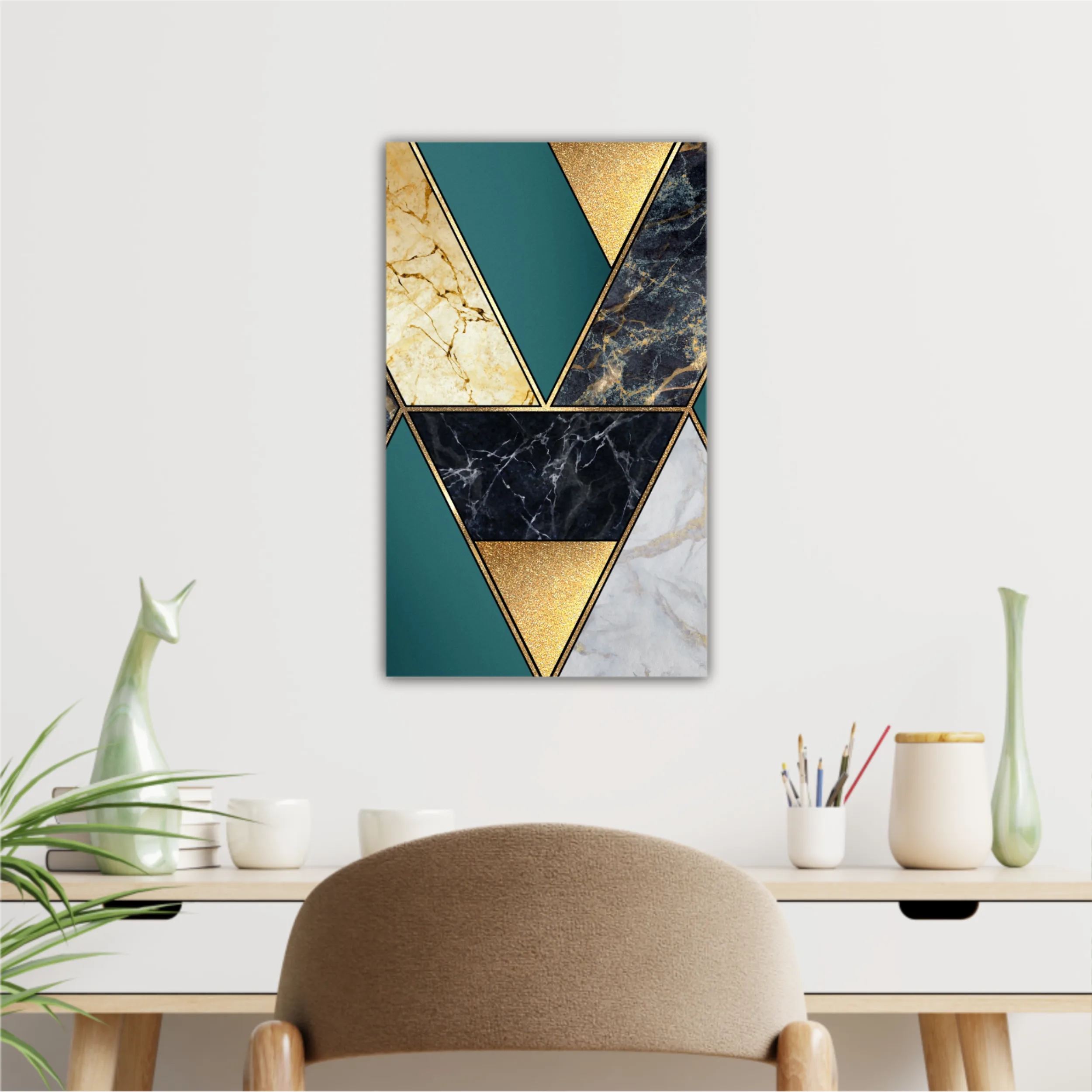 Сreative texture of marble,  modern mosaic inlay, green and gold N1