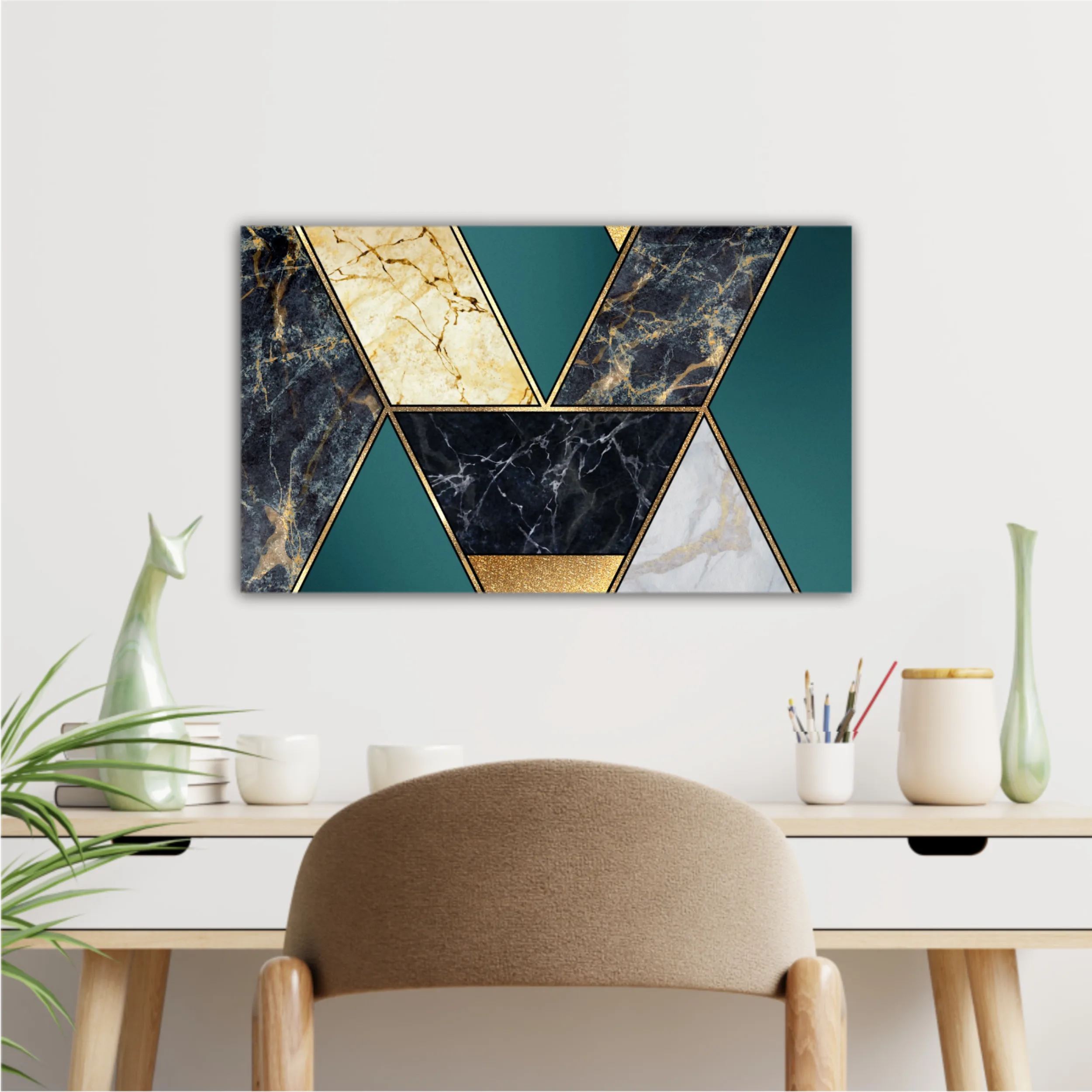 Сreative texture of marble,  modern mosaic inlay, green and gold N1