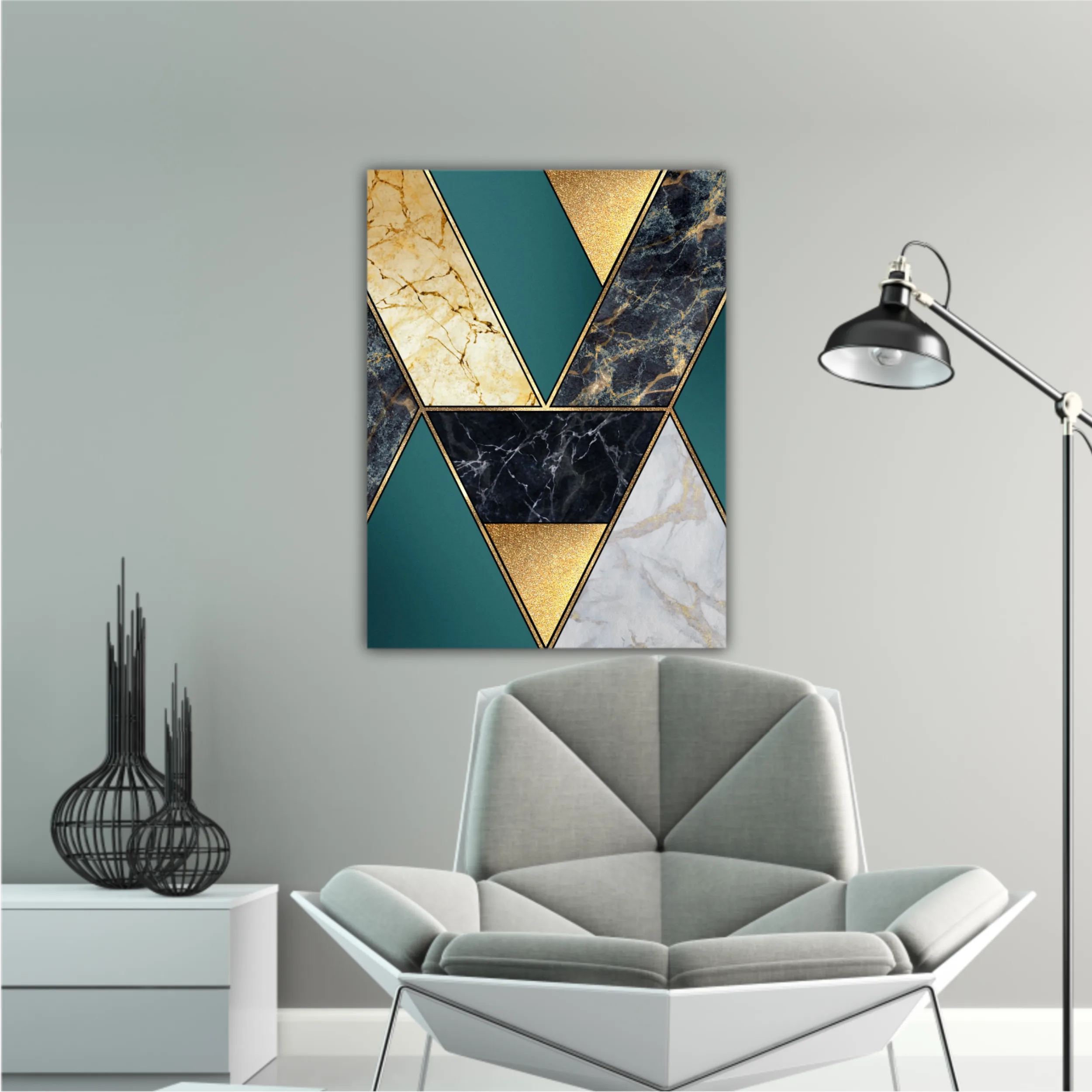 Сreative texture of marble,  modern mosaic inlay, green and gold N1