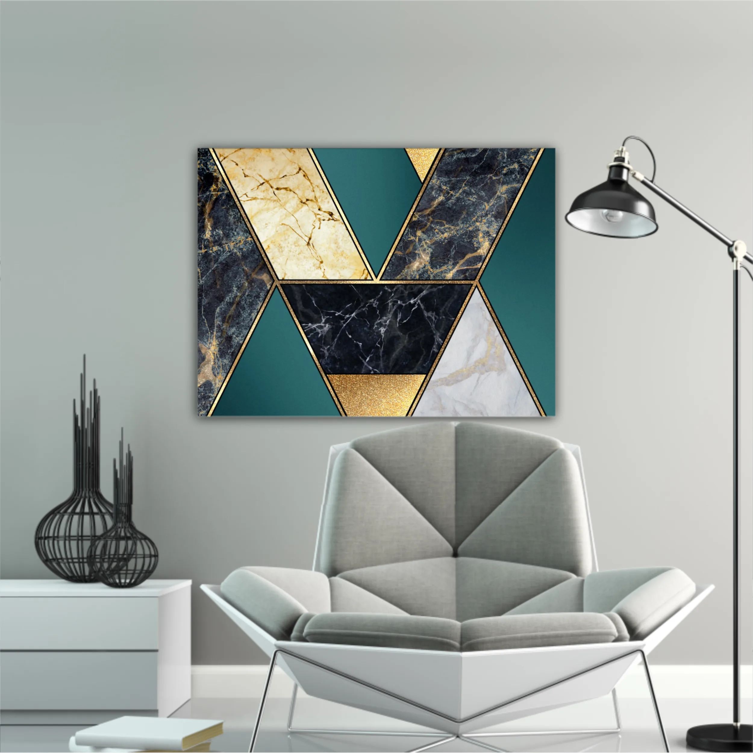 Сreative texture of marble,  modern mosaic inlay, green and gold N1