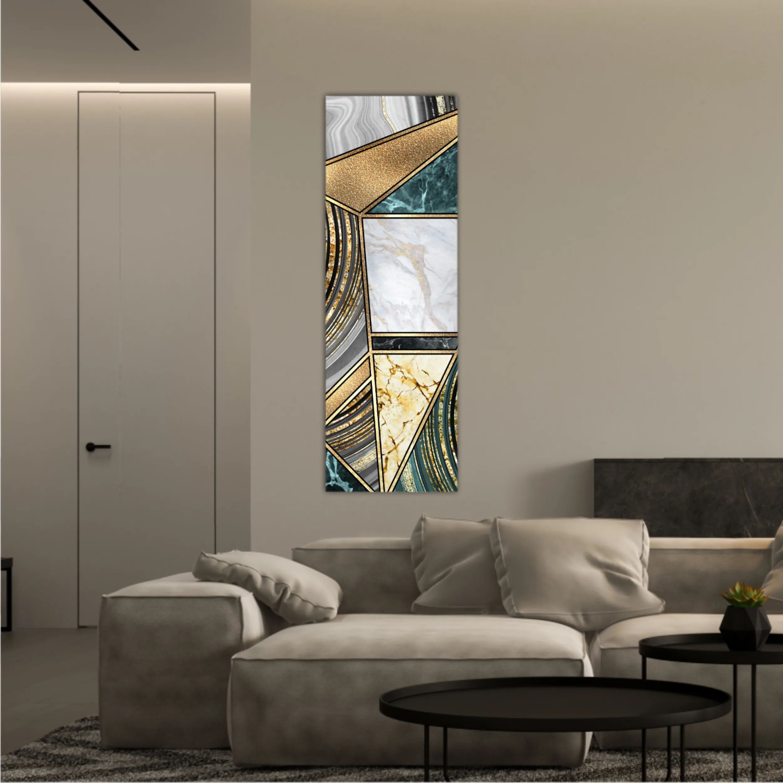 Сreative texture of marble,  modern mosaic inlay, green and gold N3