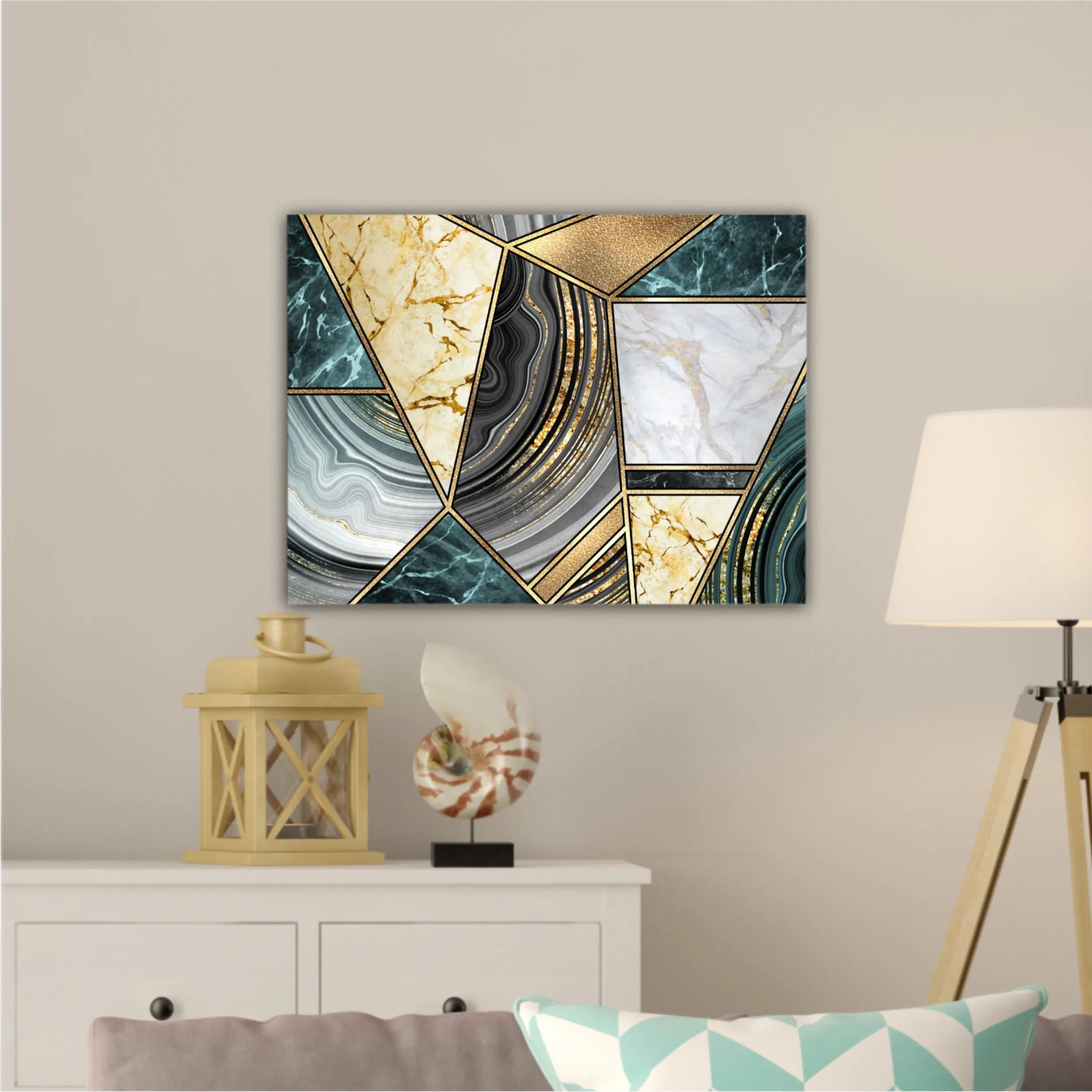 Сreative texture of marble,  modern mosaic inlay, green and gold N3