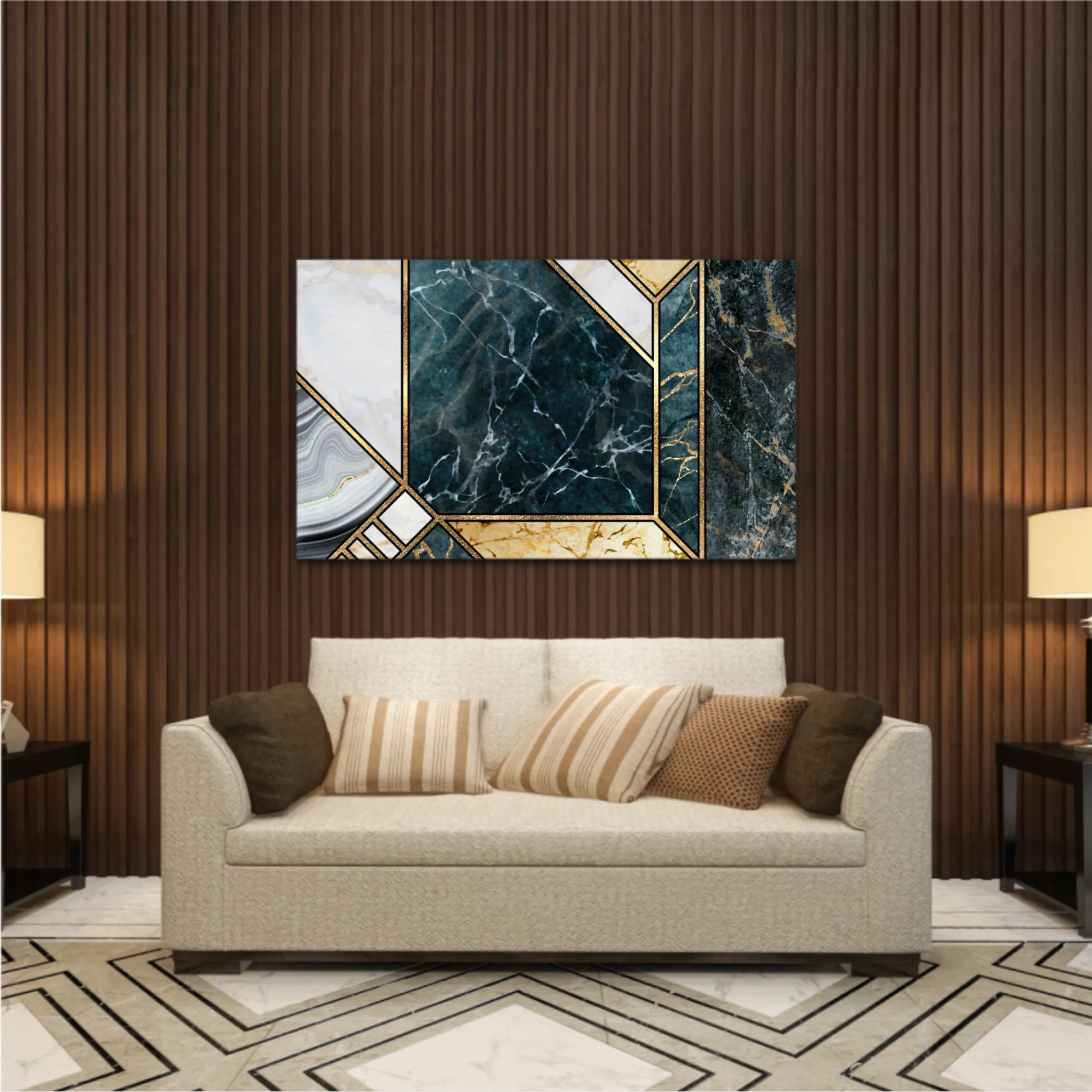 Сreative texture of marble,  modern mosaic inlay, green and gold N4