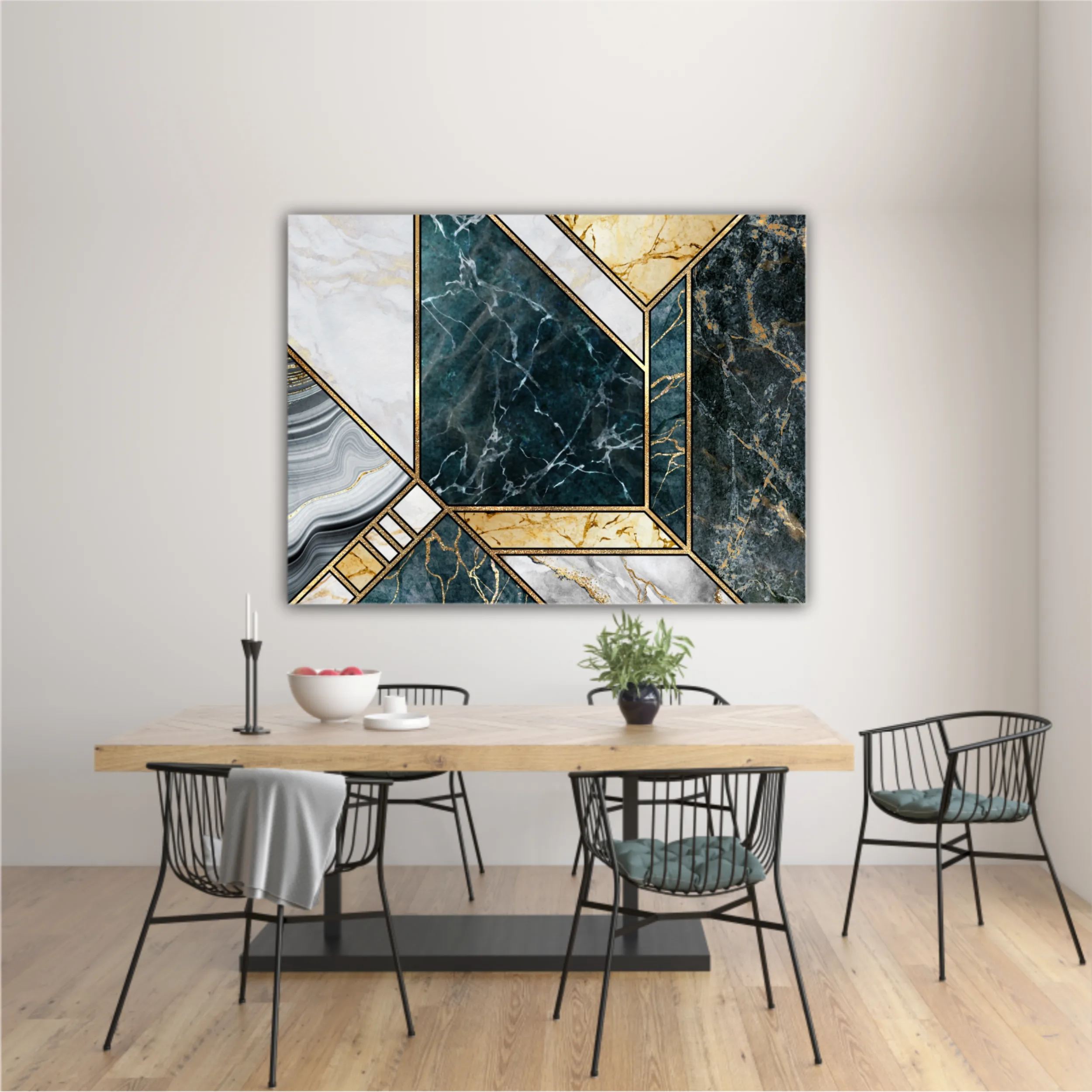 Сreative texture of marble,  modern mosaic inlay, green and gold N4