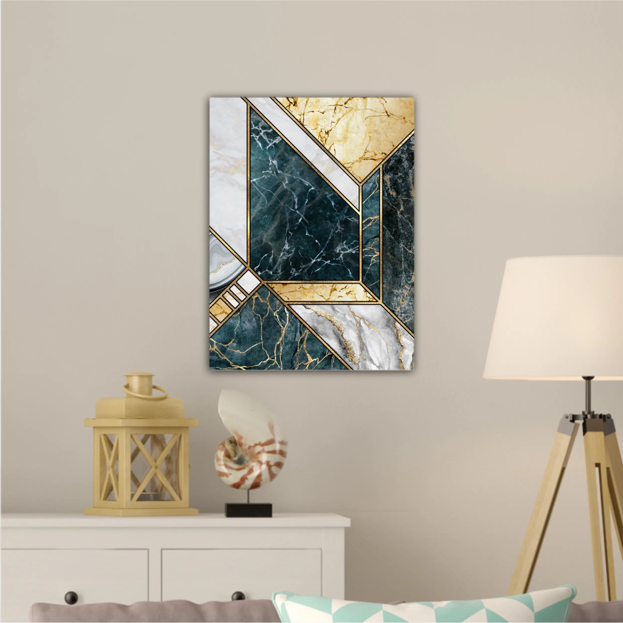 Сreative texture of marble,  modern mosaic inlay, green and gold N4