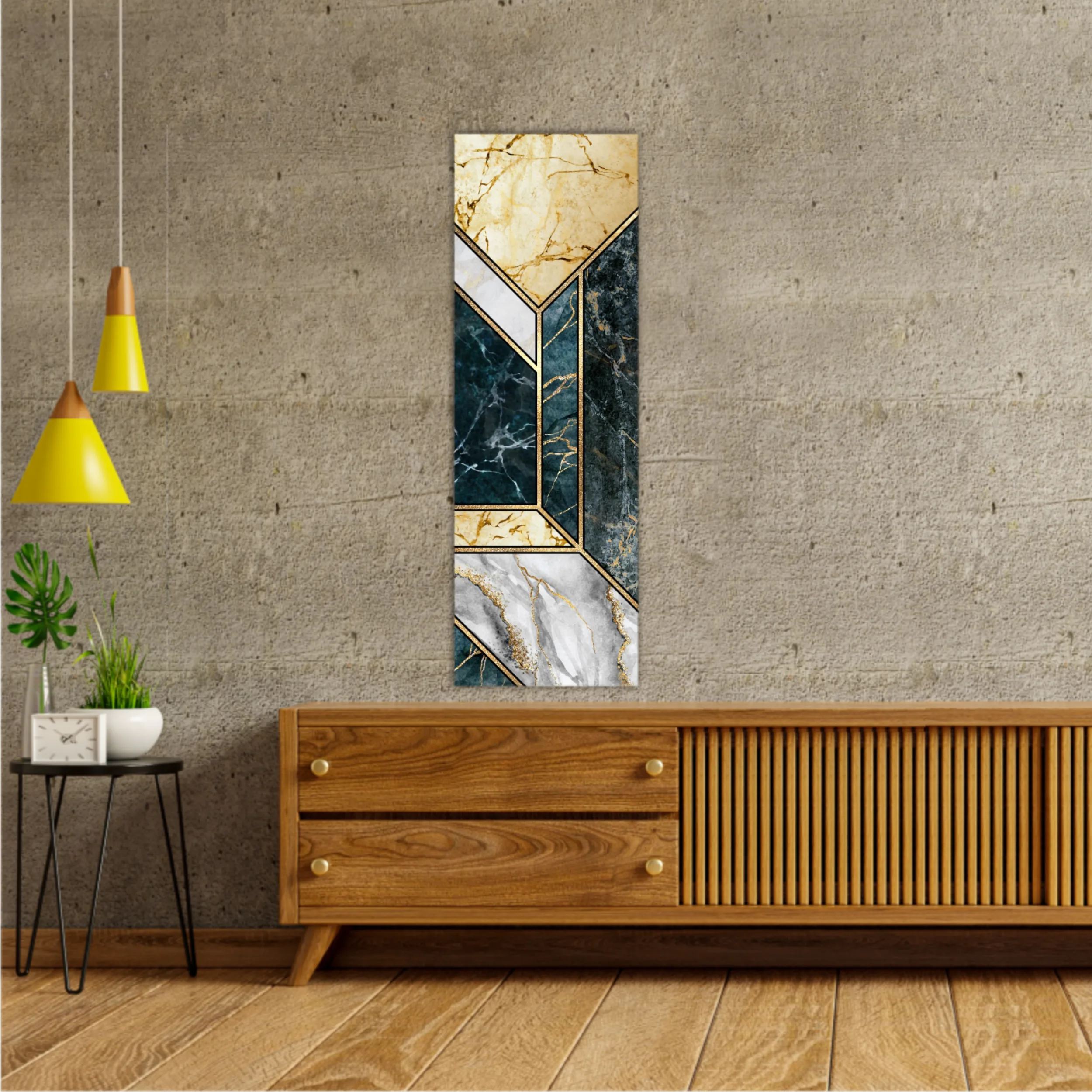 Сreative texture of marble,  modern mosaic inlay, green and gold N4