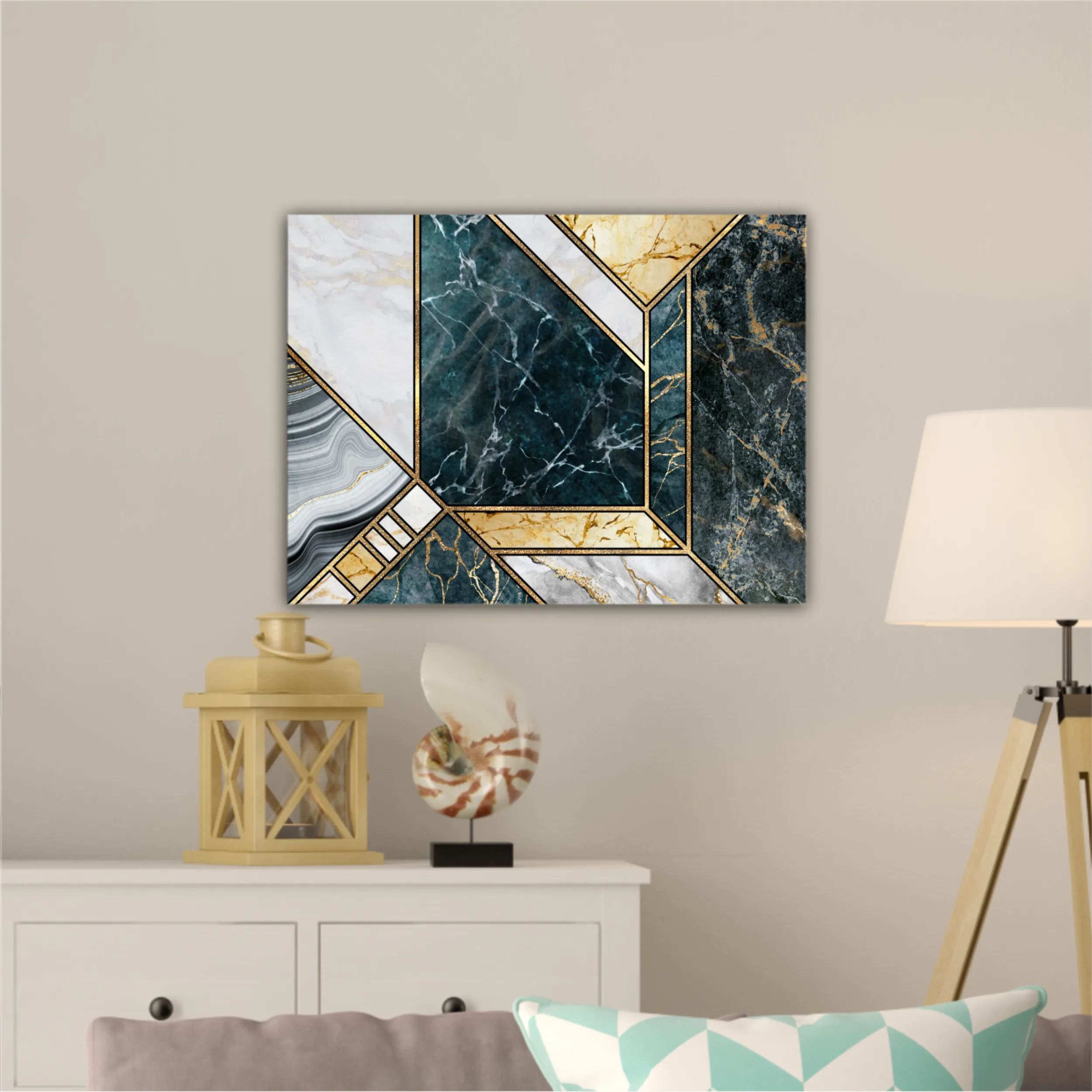 Сreative texture of marble,  modern mosaic inlay, green and gold N4