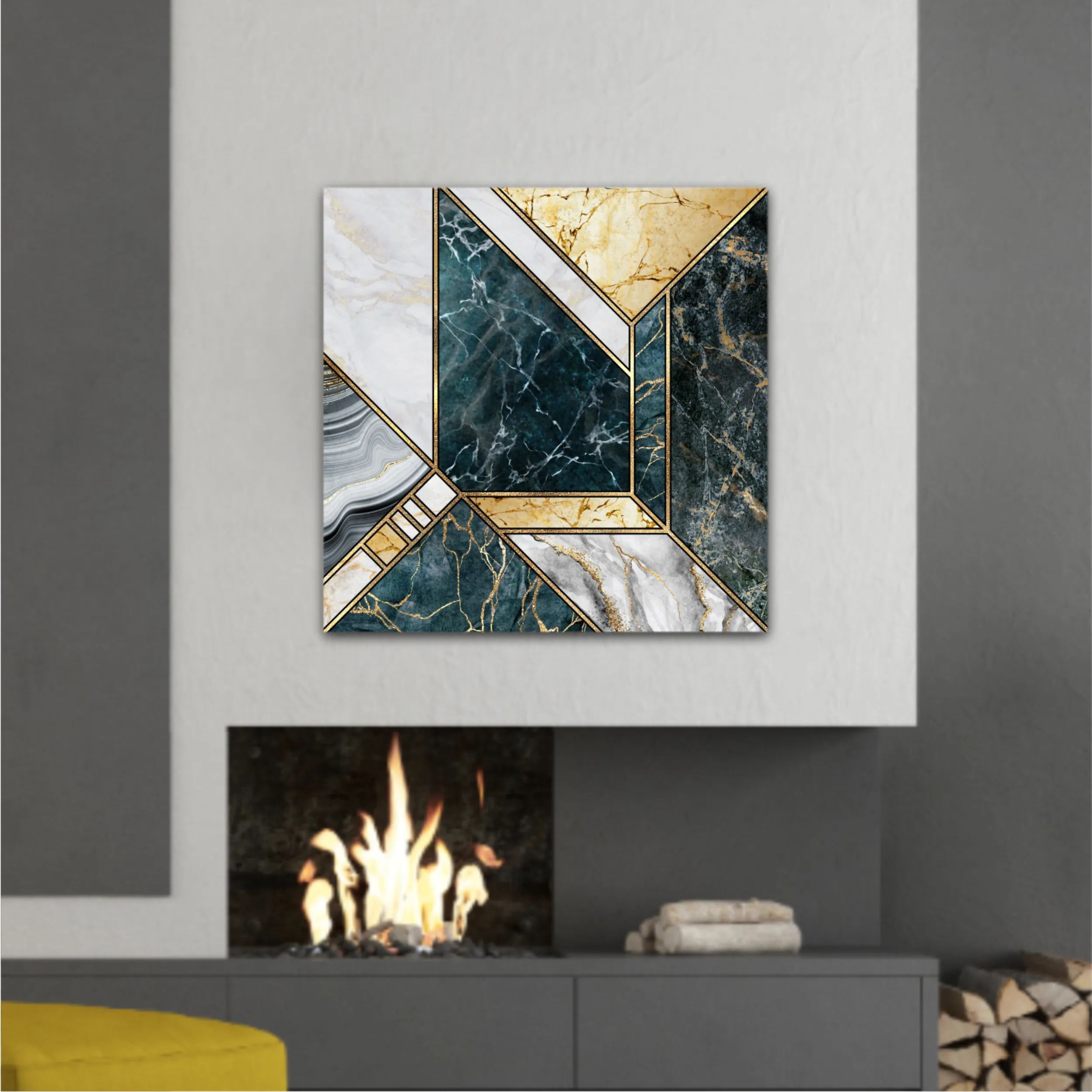 Сreative texture of marble,  modern mosaic inlay, green and gold N4