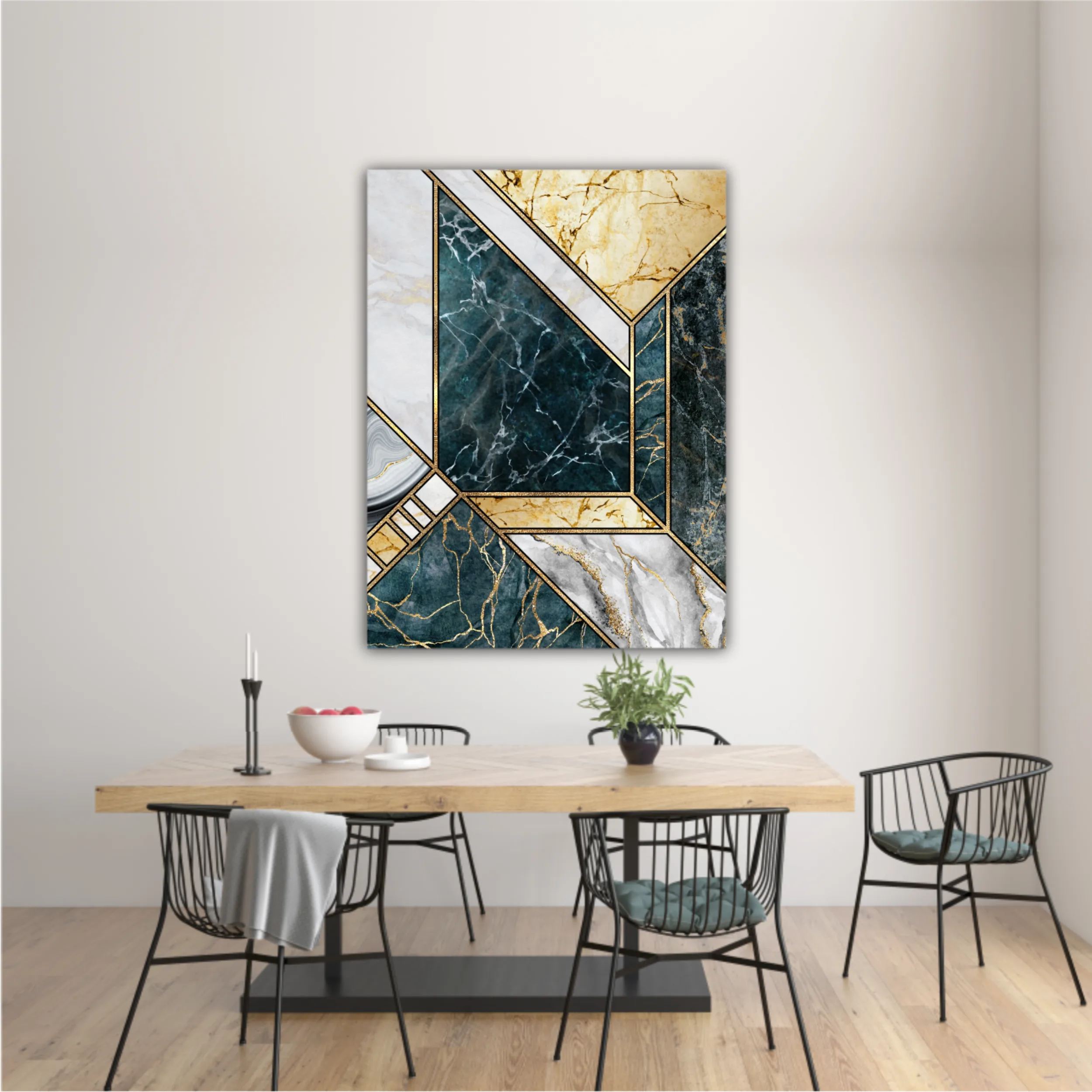 Сreative texture of marble,  modern mosaic inlay, green and gold N4