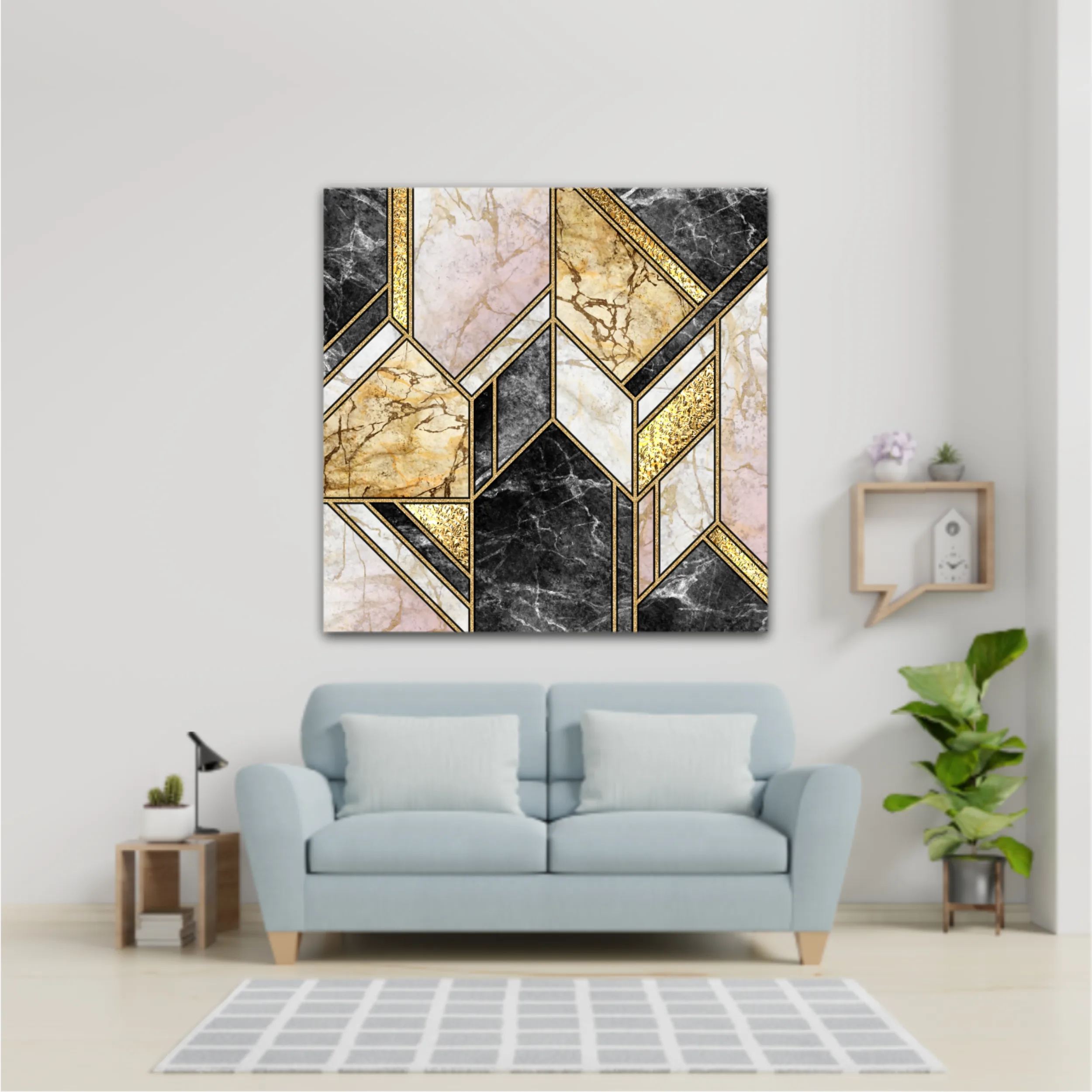 Сreative texture of marble,  modern mosaic inlay, green and gold N5