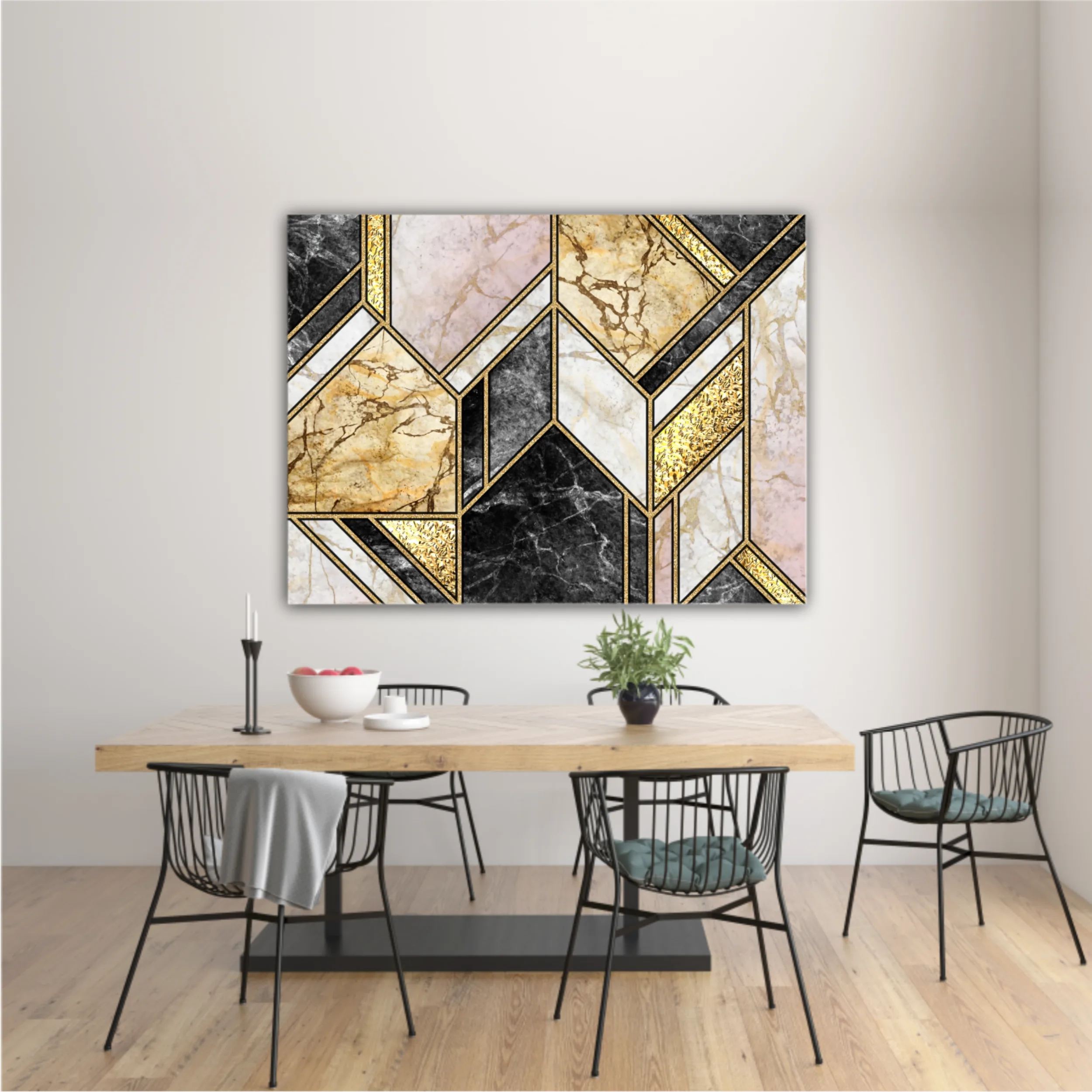 Сreative texture of marble,  modern mosaic inlay, green and gold N5