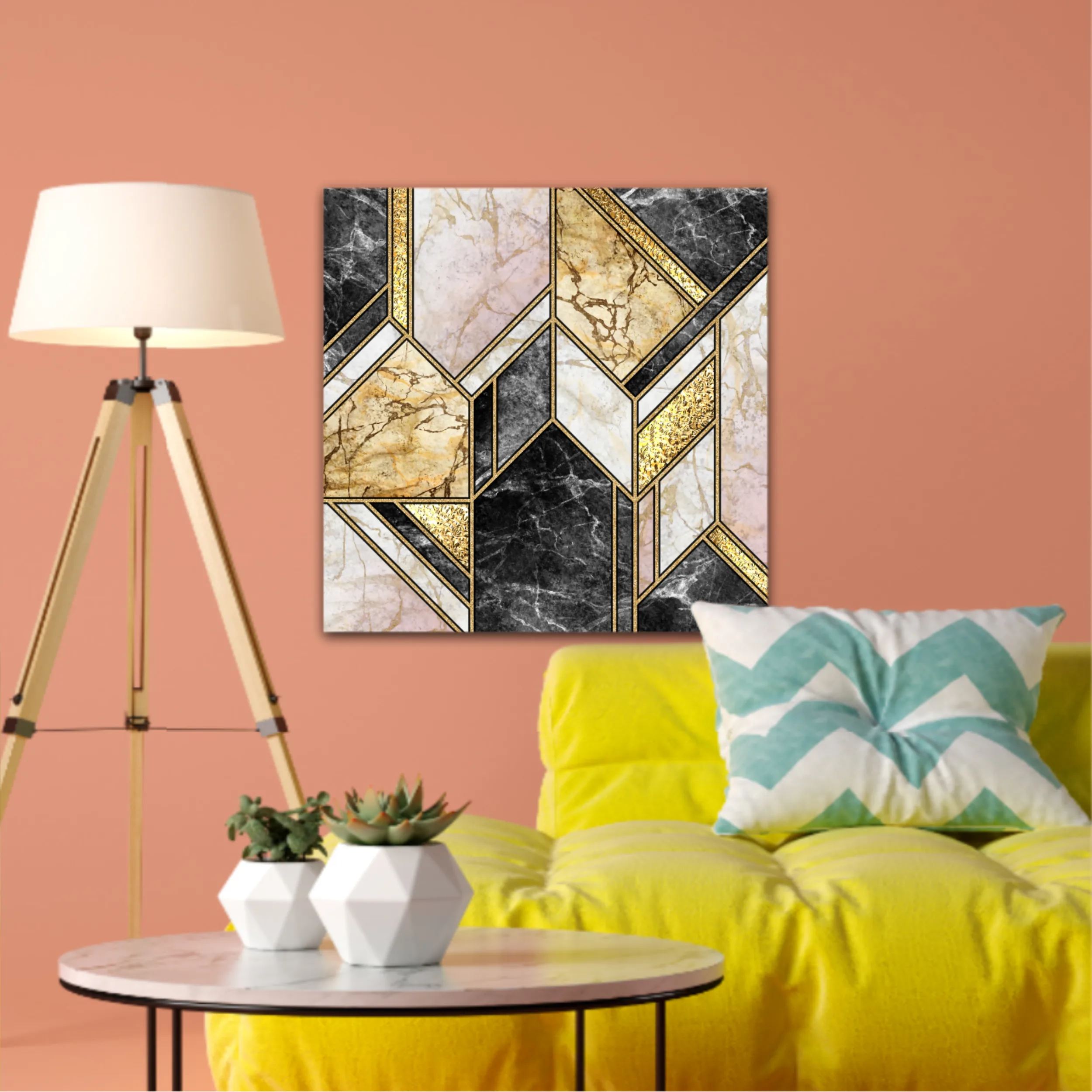 Сreative texture of marble,  modern mosaic inlay, green and gold N5