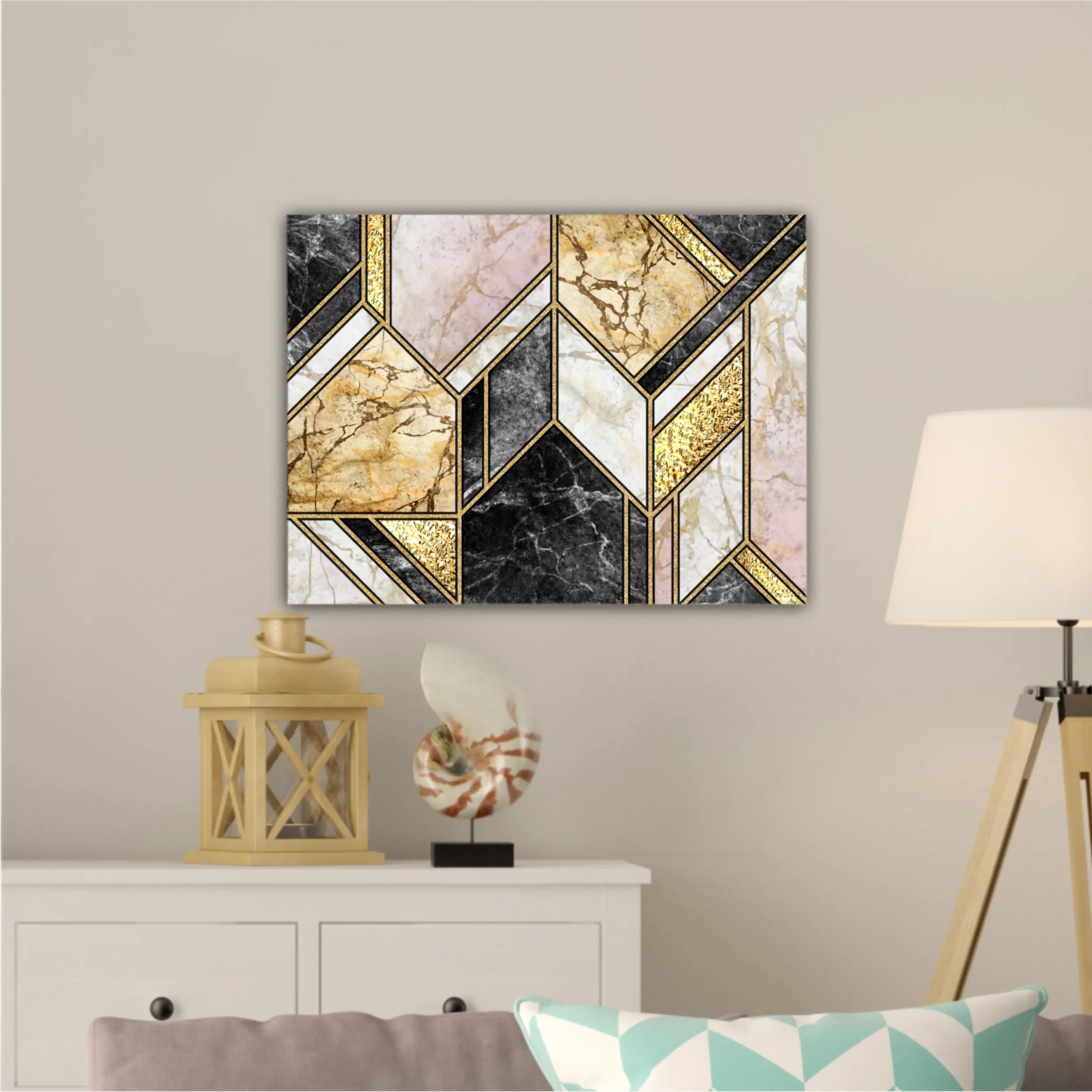 Сreative texture of marble,  modern mosaic inlay, green and gold N5