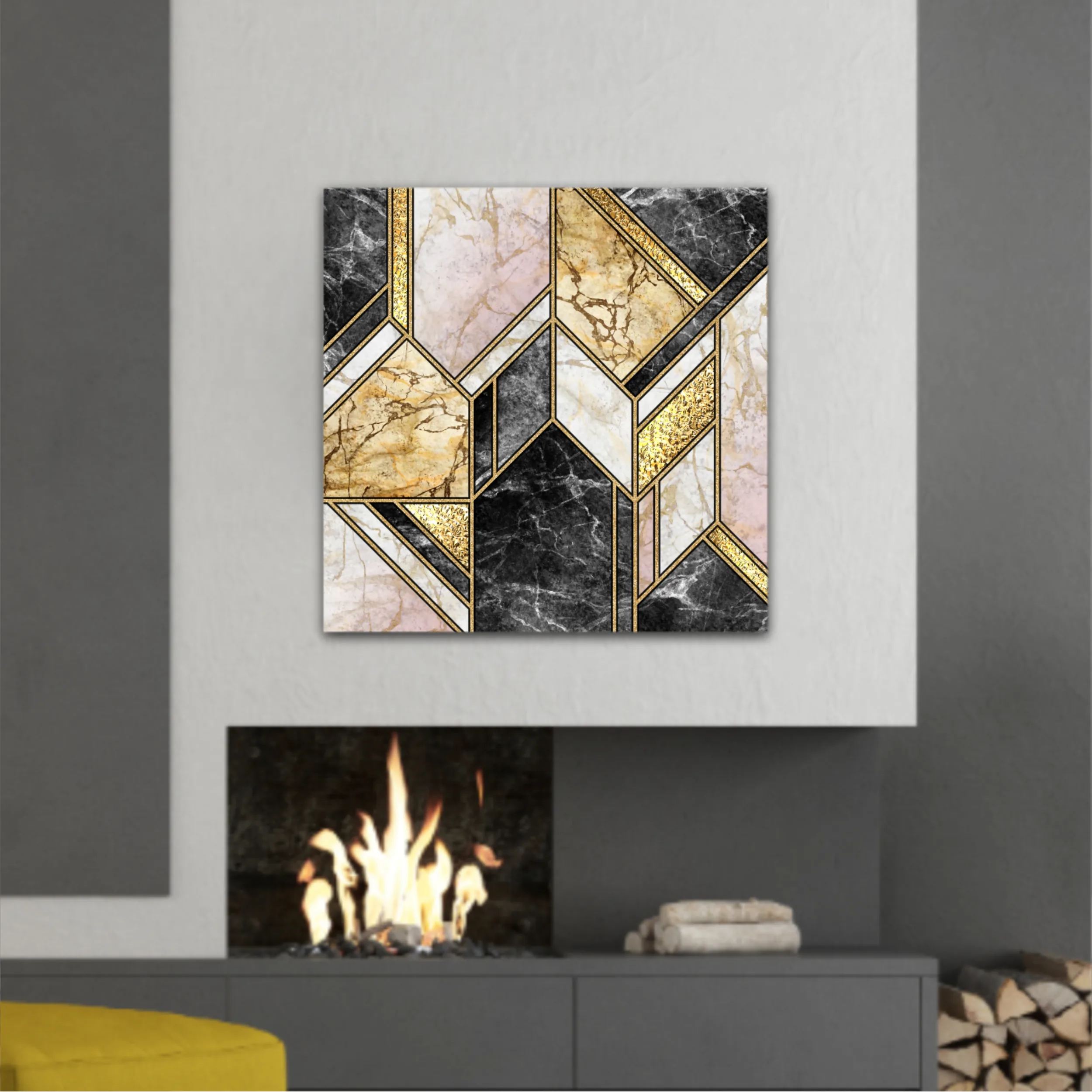 Сreative texture of marble,  modern mosaic inlay, green and gold N5