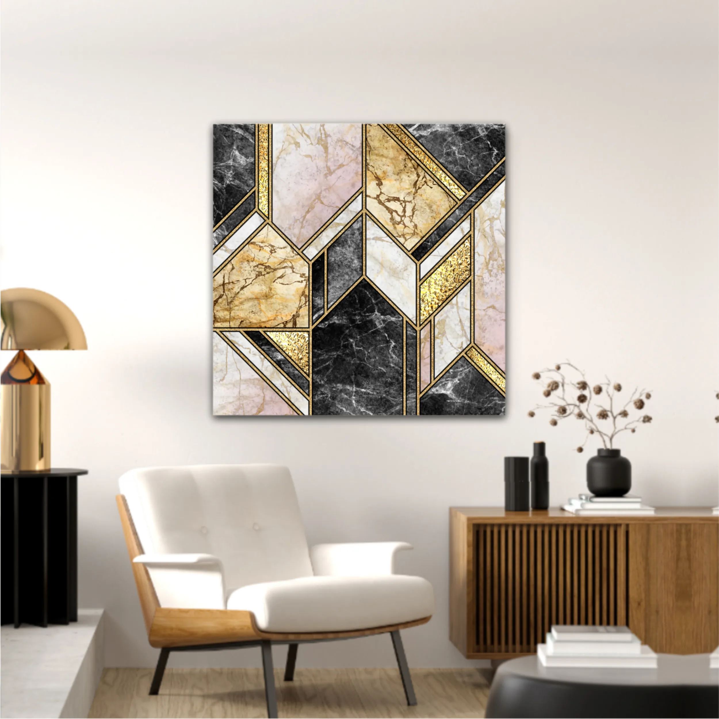 Сreative texture of marble,  modern mosaic inlay, green and gold N5