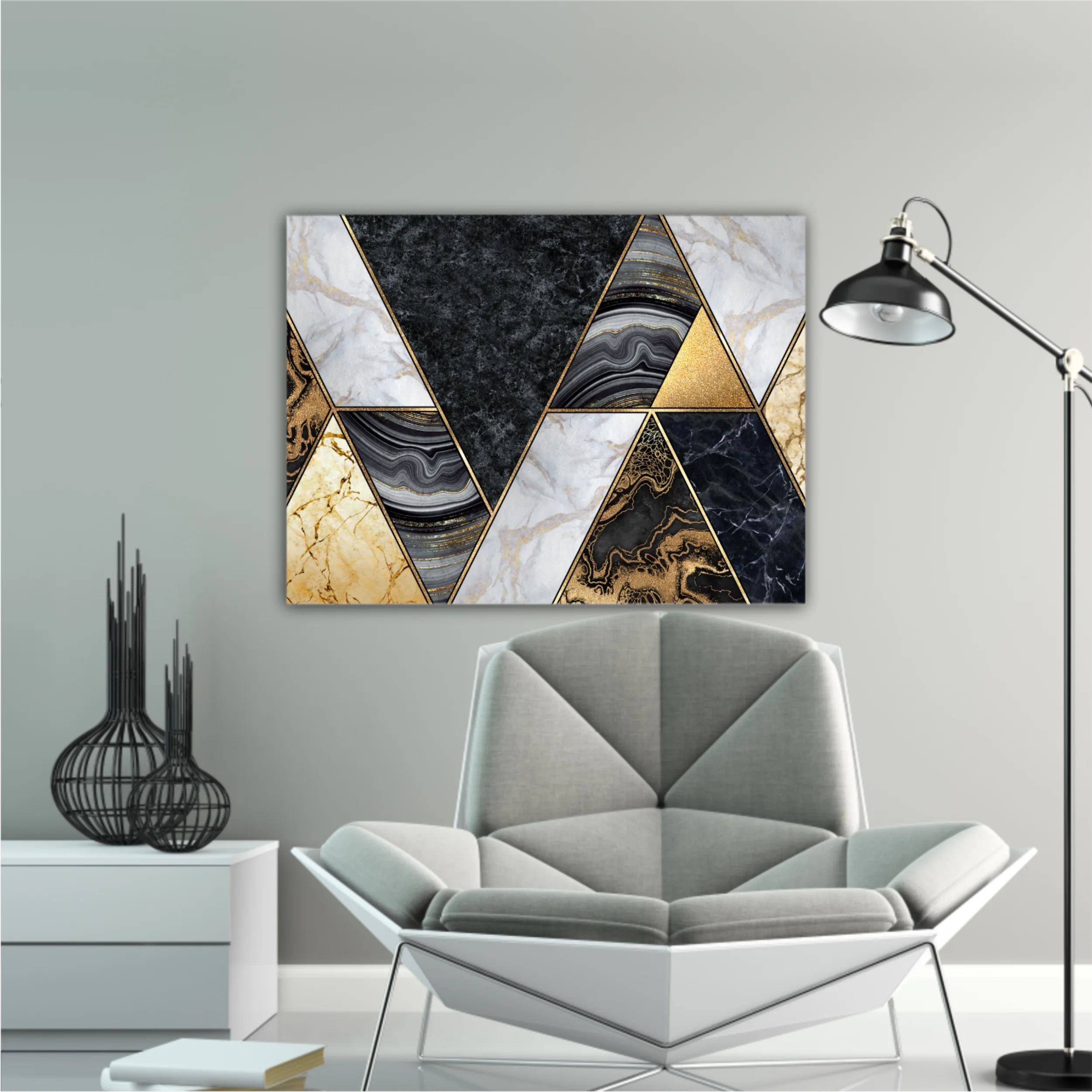 Сreative texture of marble,  modern mosaic inlay, green and gold N6