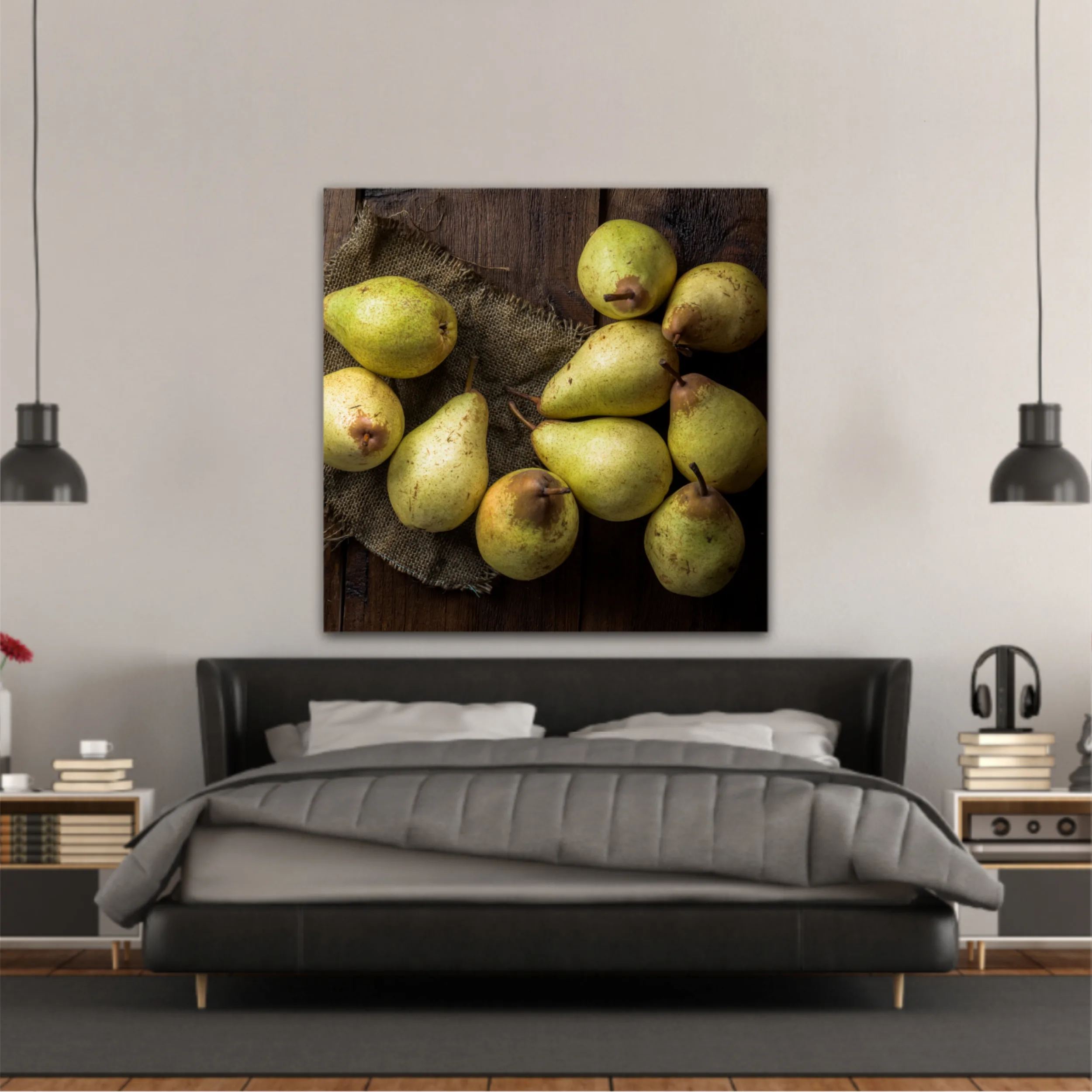 Pears on canvas and wooden board