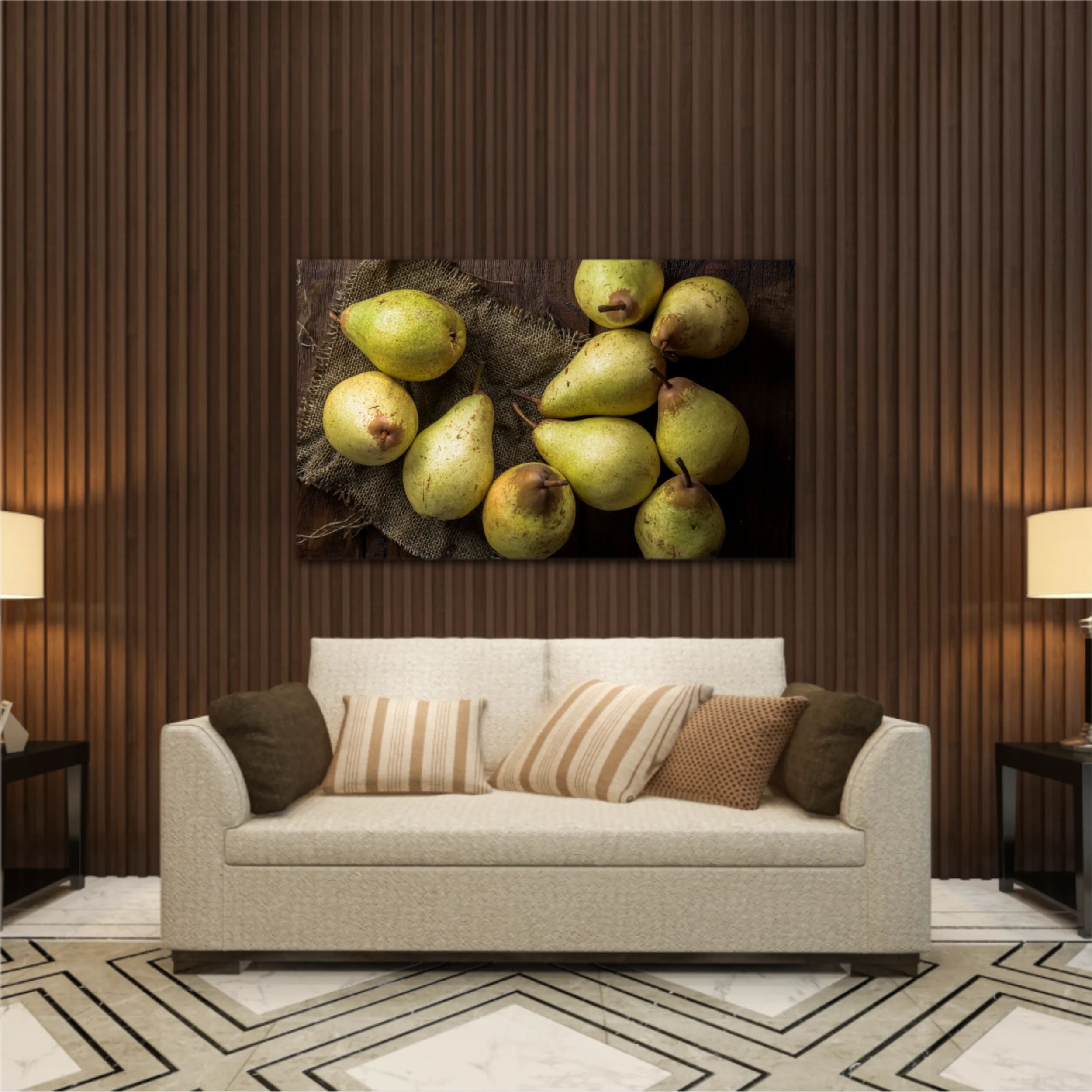 Pears on canvas and wooden board