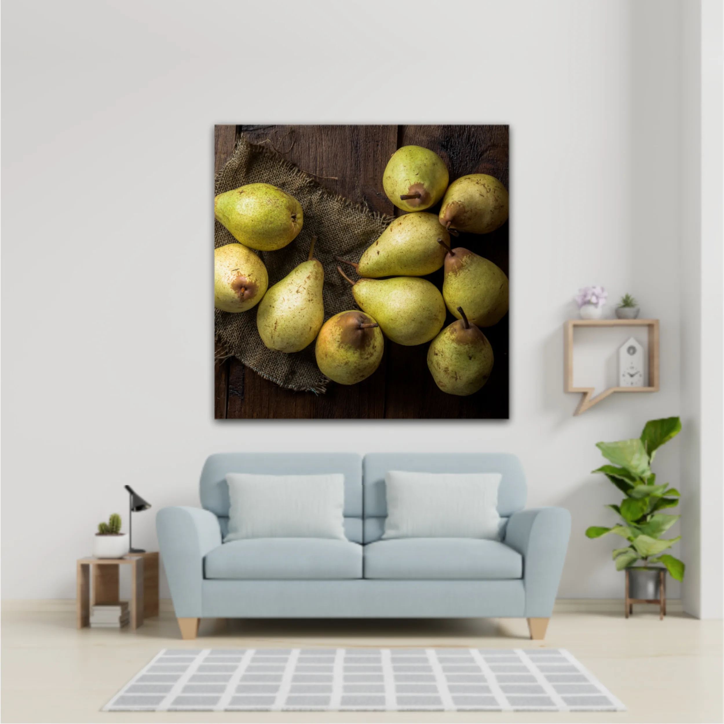 Pears on canvas and wooden board