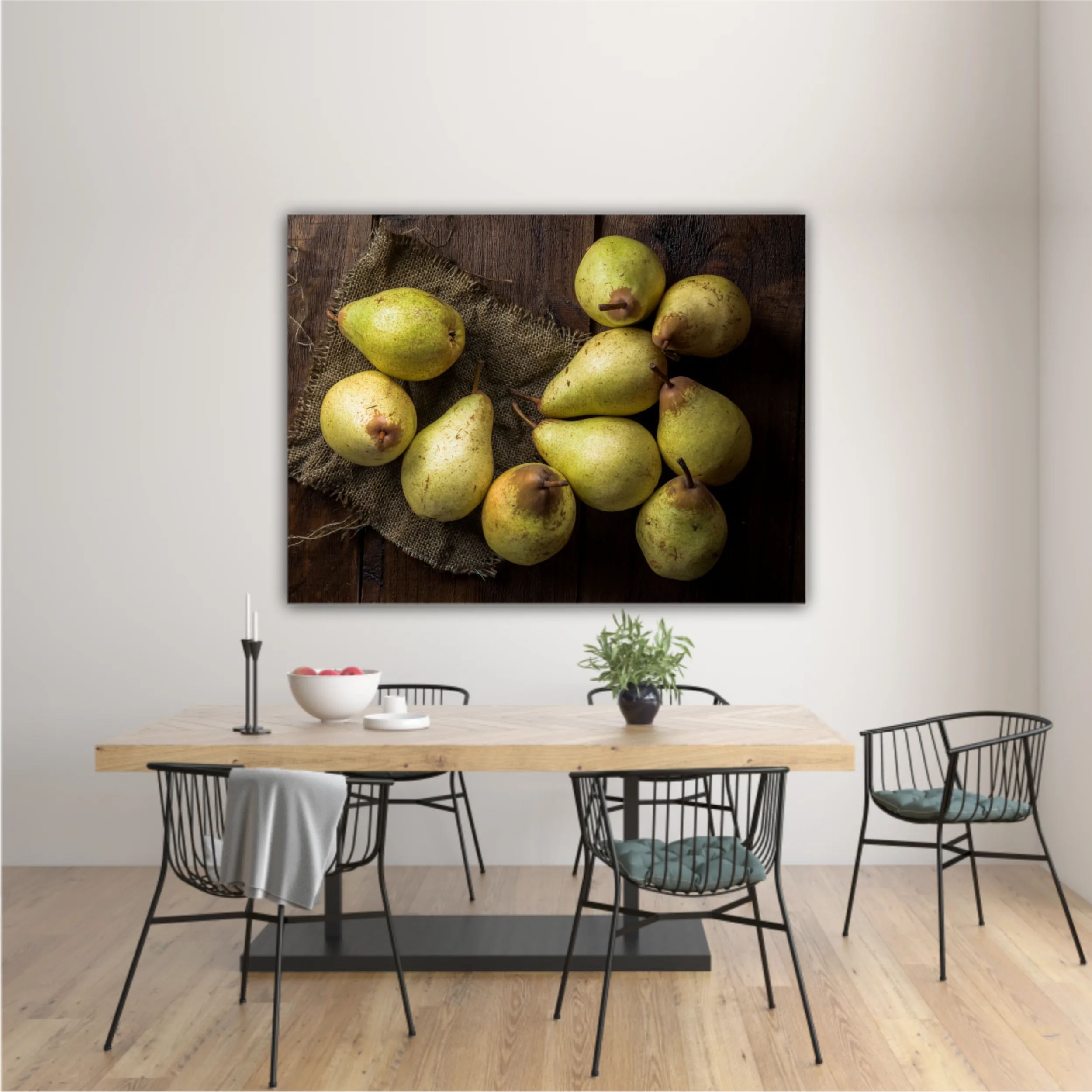 Pears on canvas and wooden board