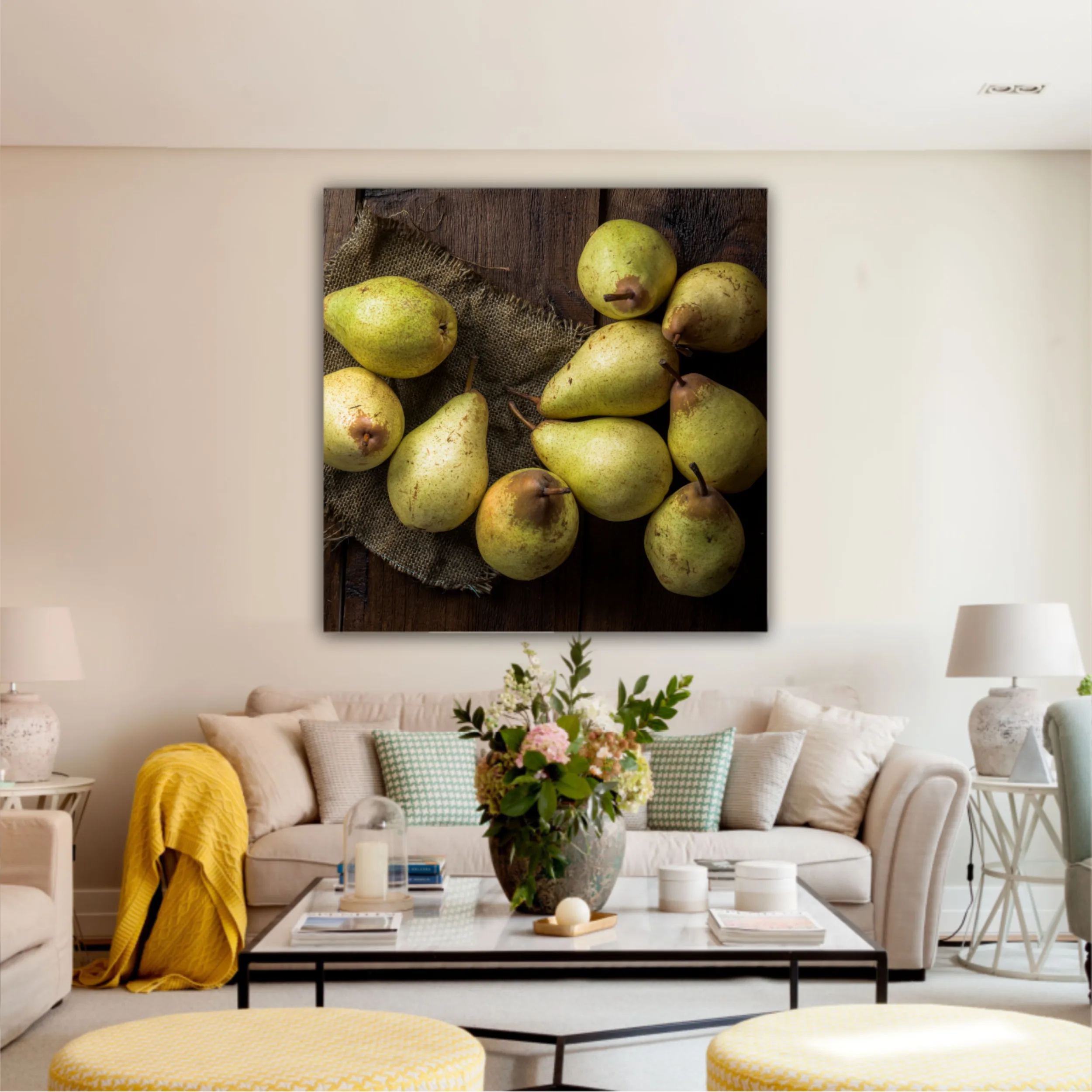 Pears on canvas and wooden board