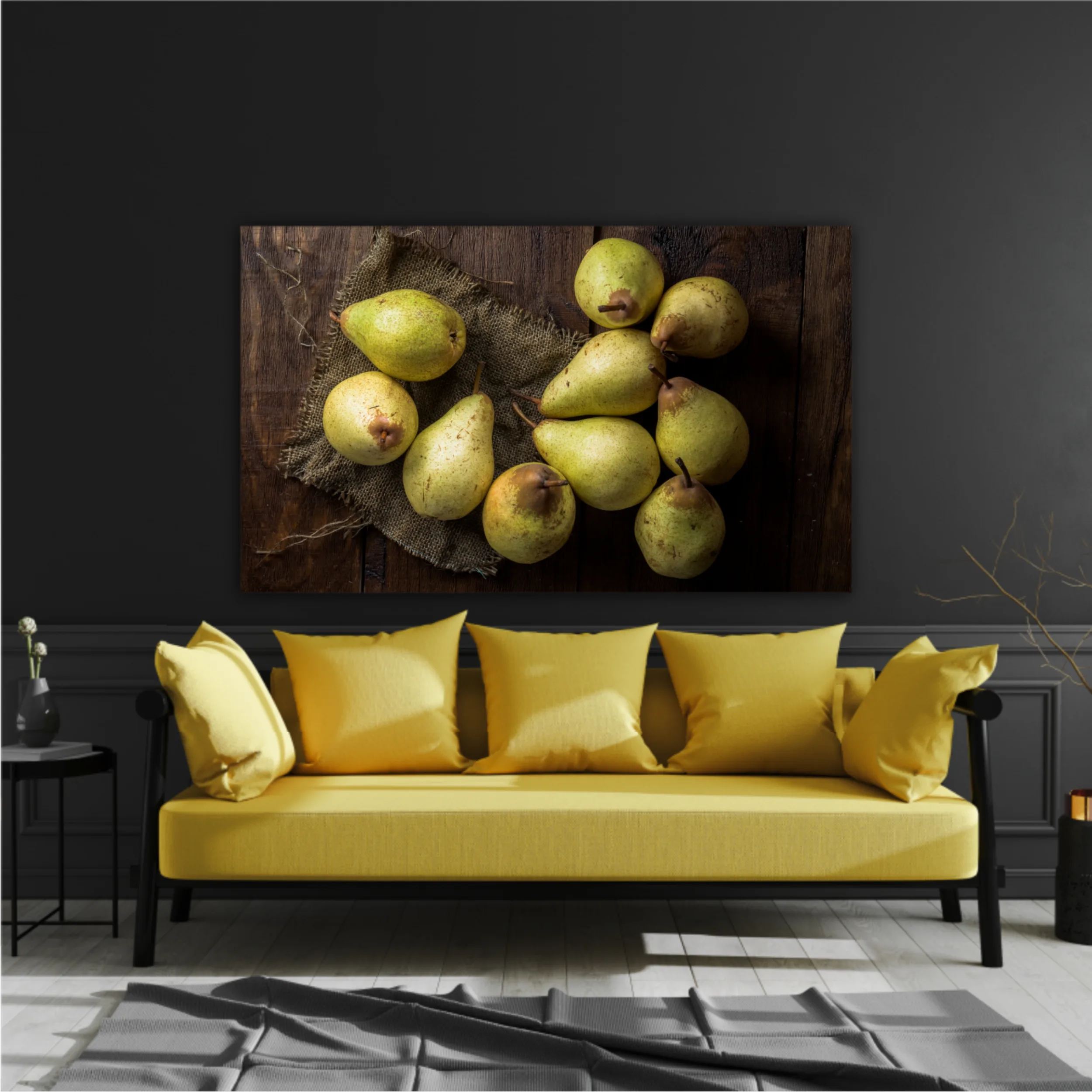 Pears on canvas and wooden board