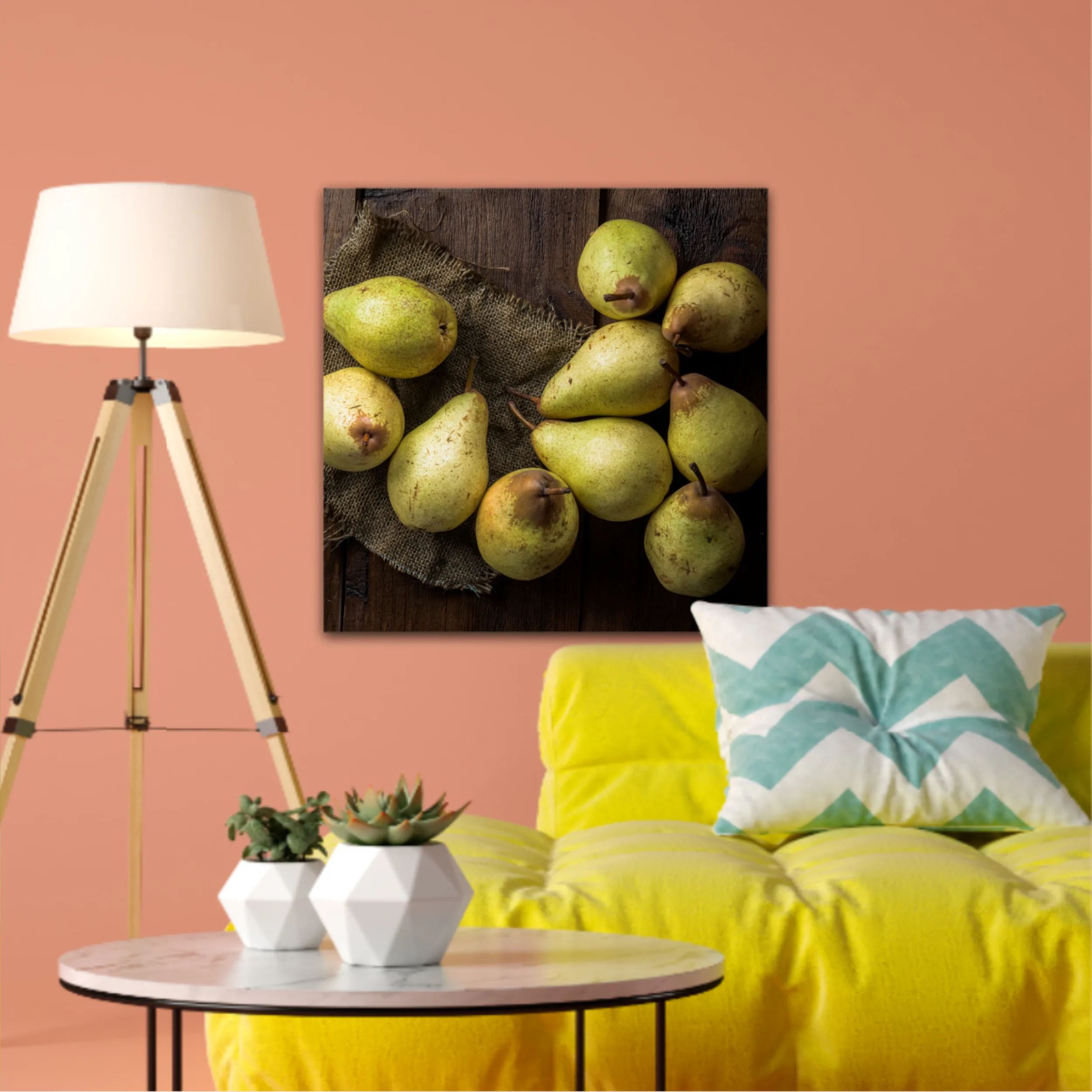 Pears on canvas and wooden board