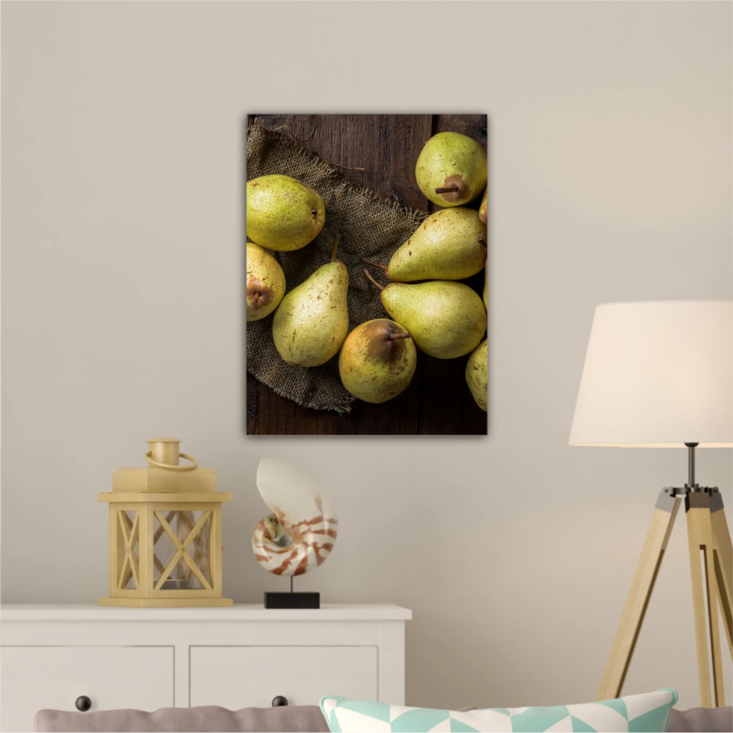 Pears on canvas and wooden board