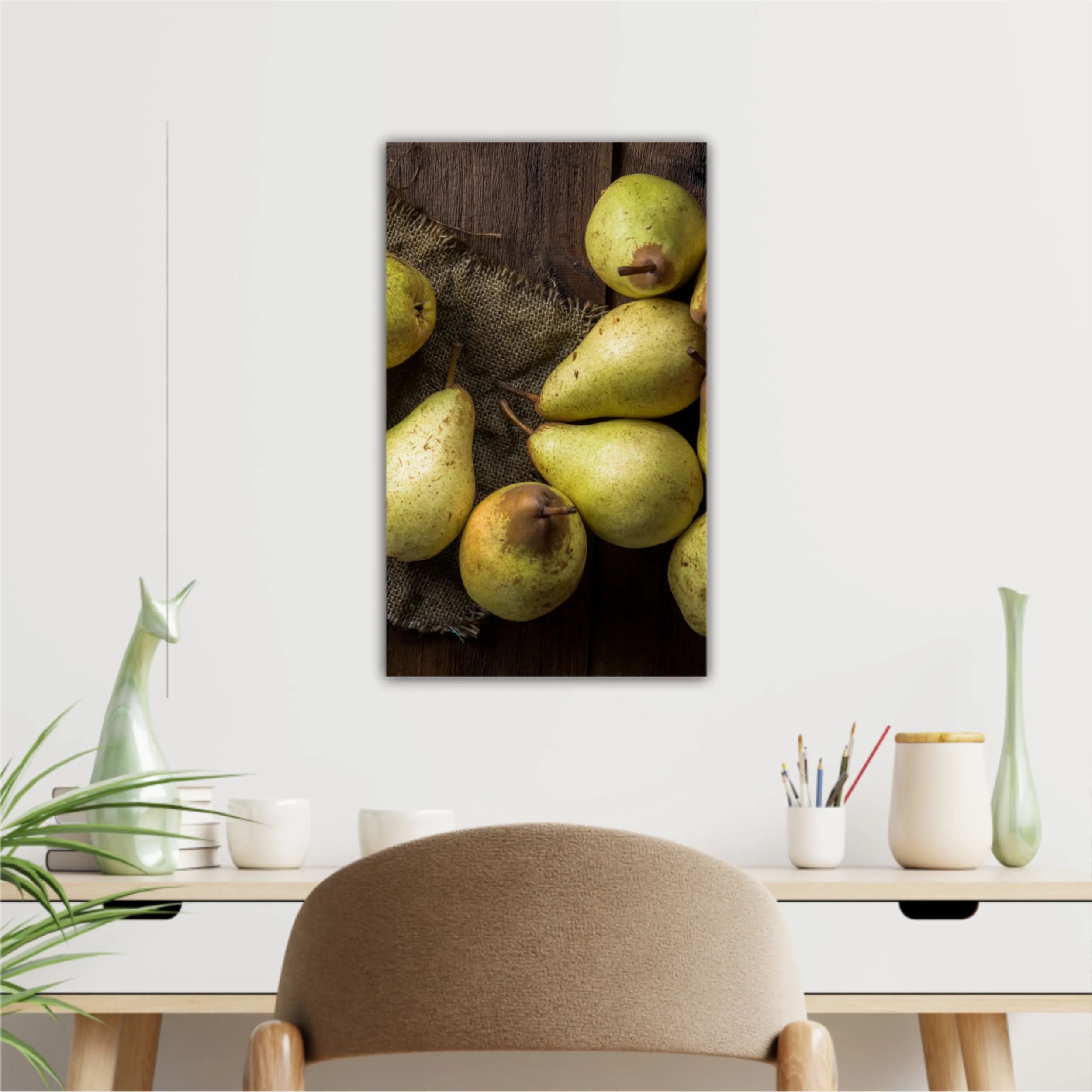 Pears on canvas and wooden board