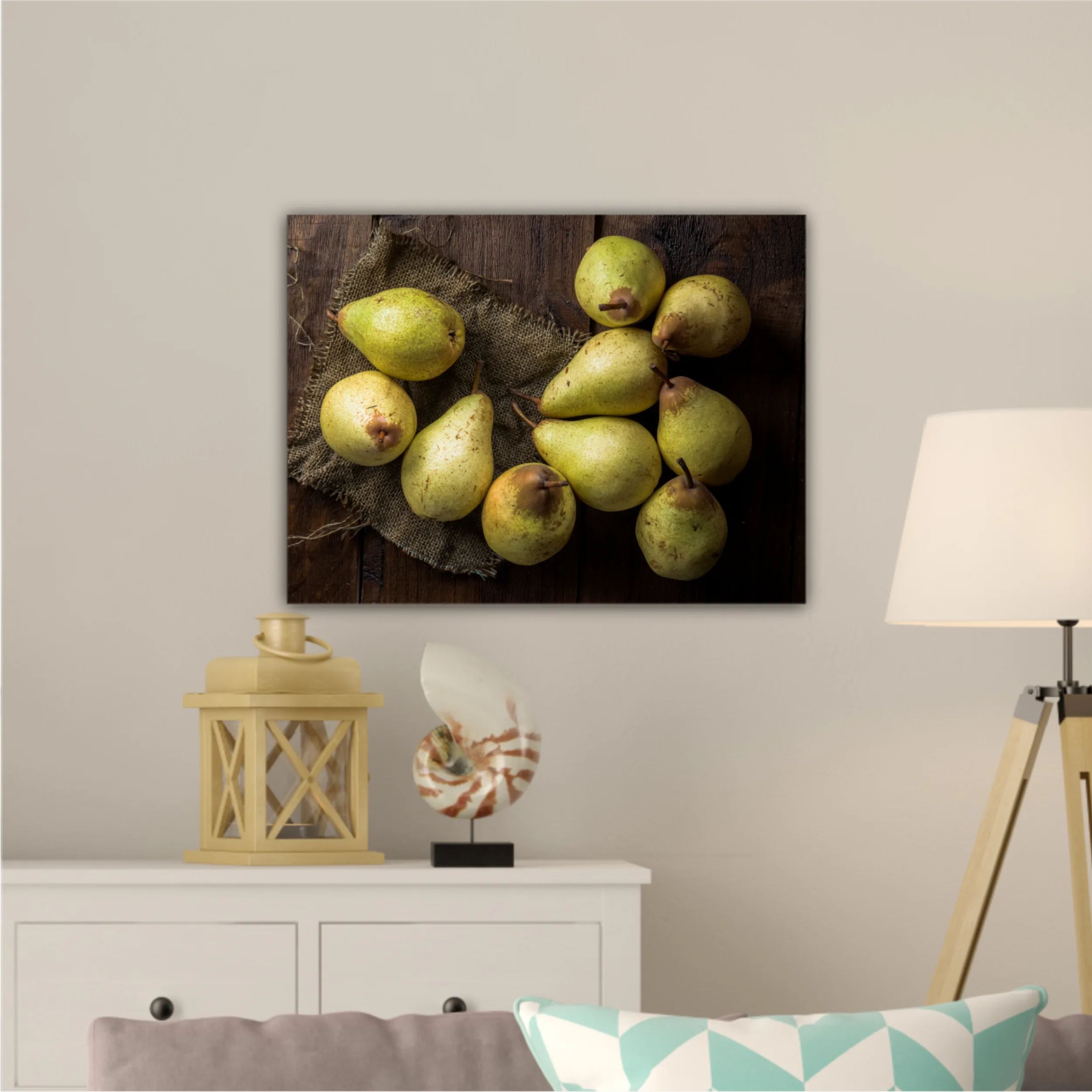 Pears on canvas and wooden board