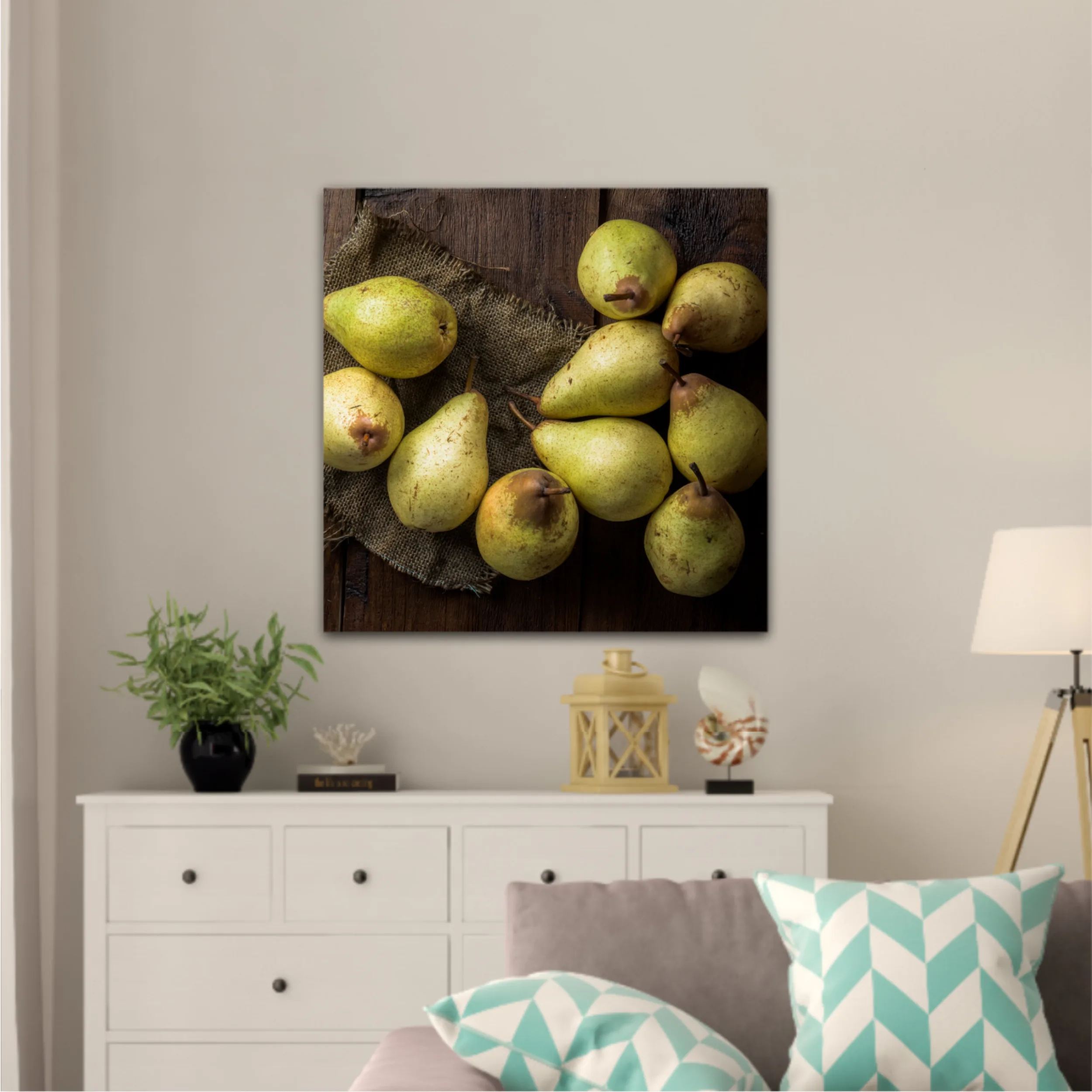 Pears on canvas and wooden board