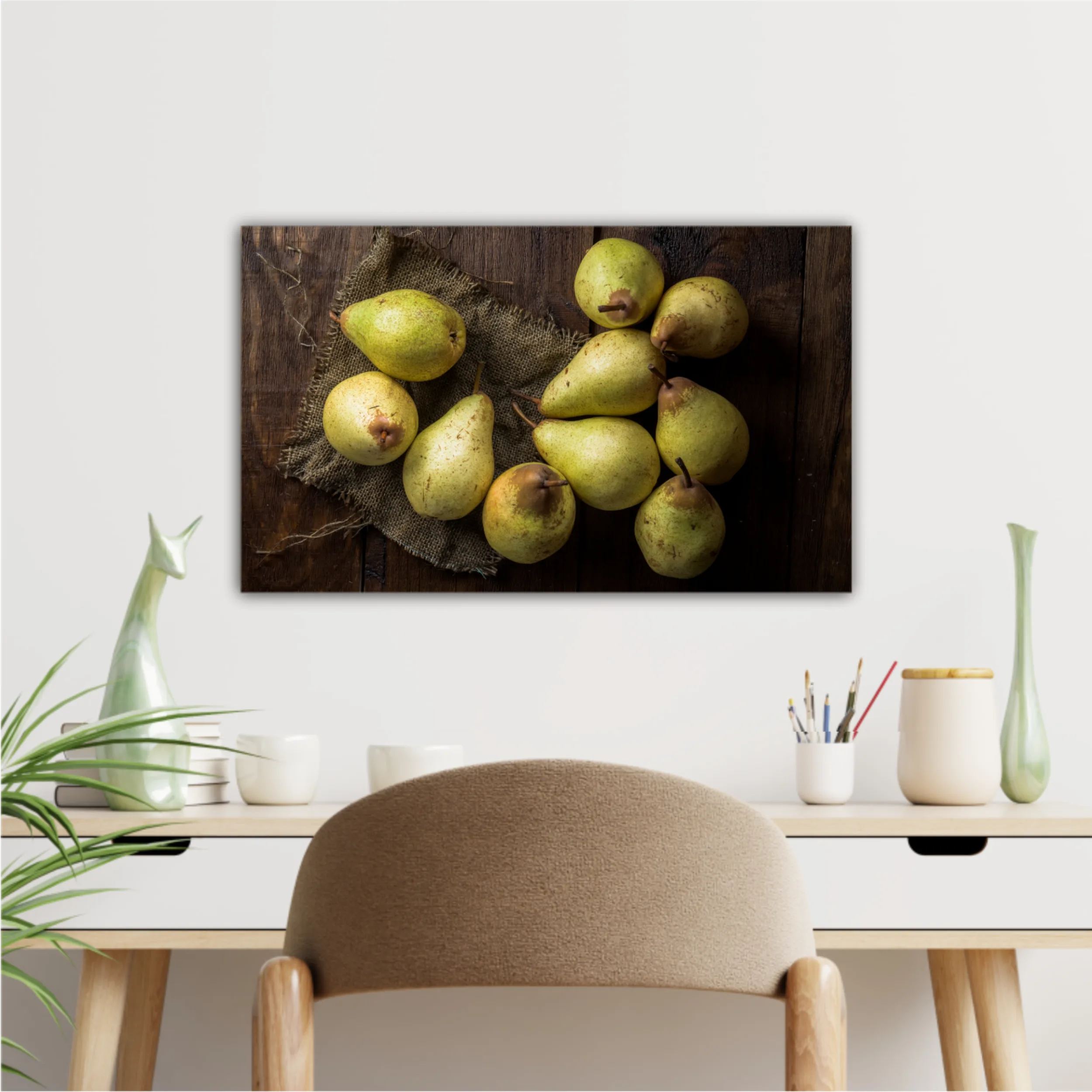 Pears on canvas and wooden board