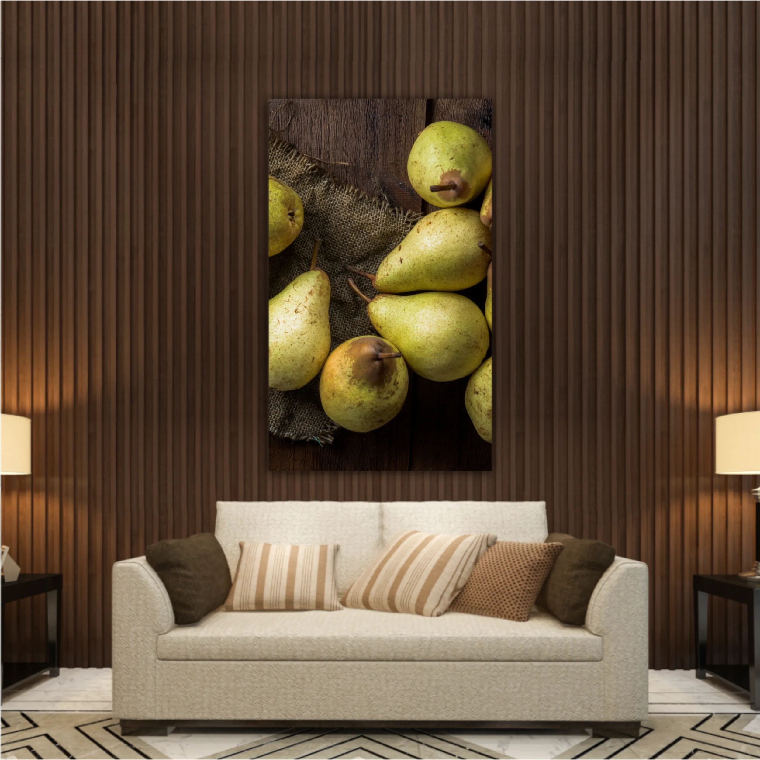 Pears on canvas and wooden board