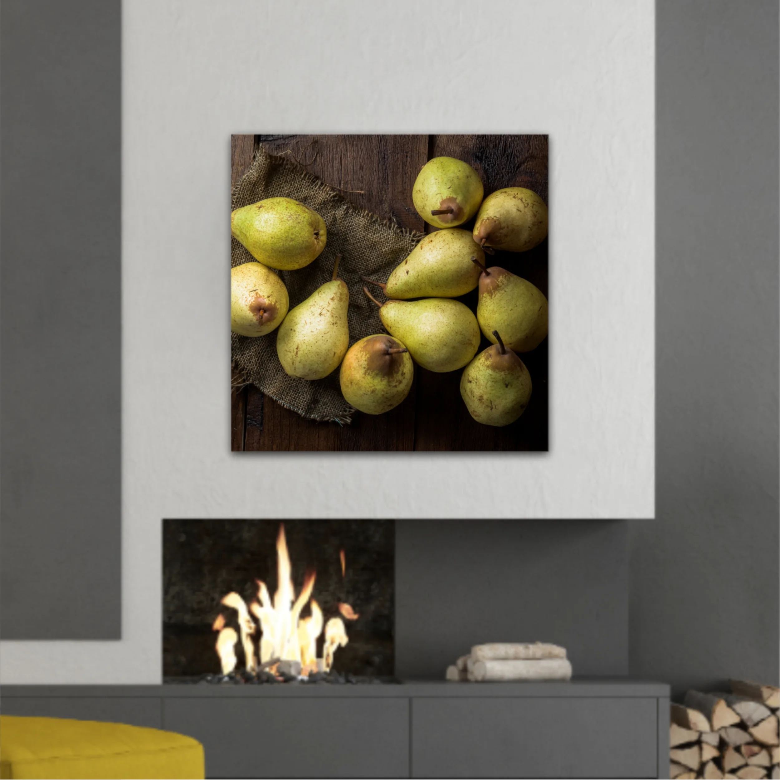 Pears on canvas and wooden board