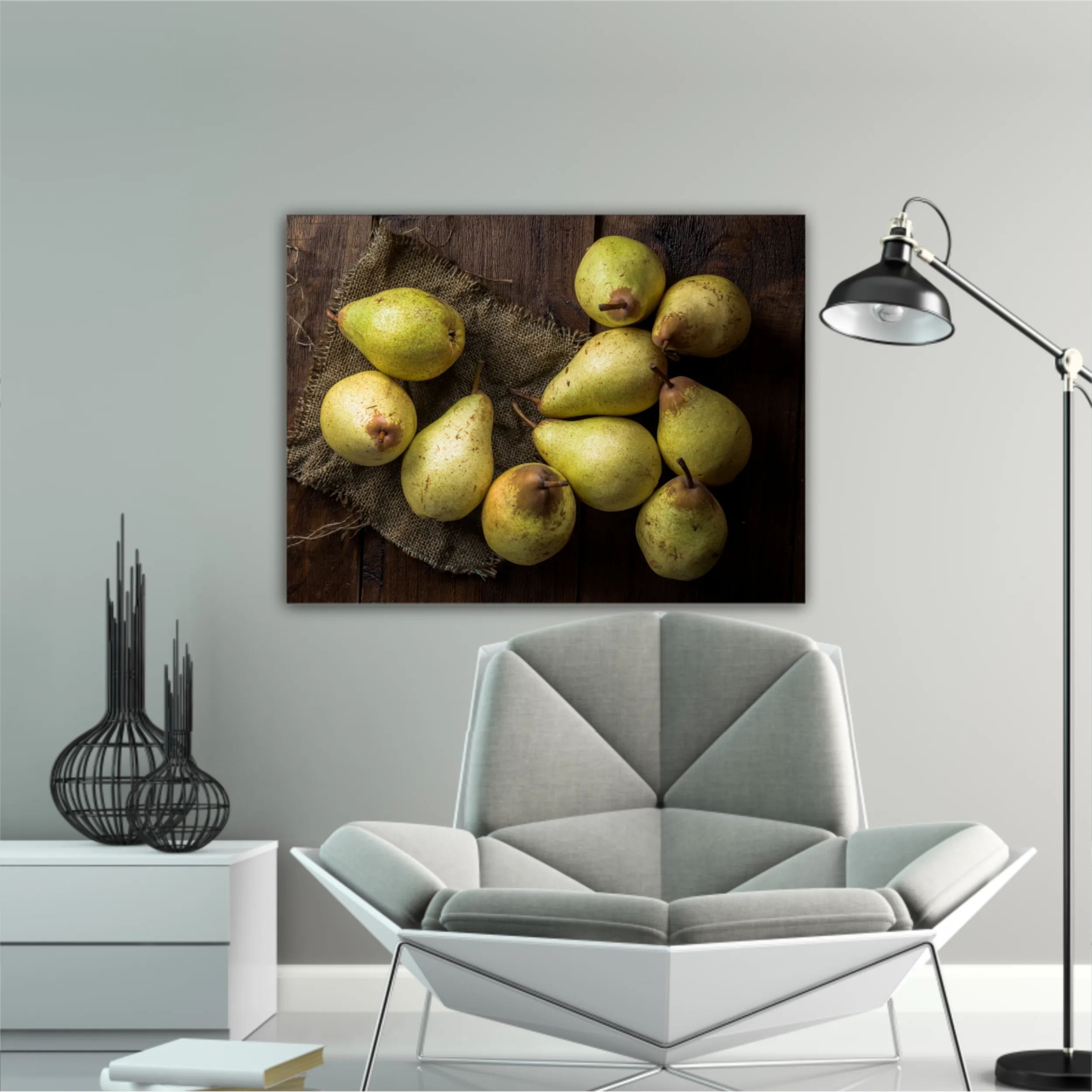 Pears on canvas and wooden board