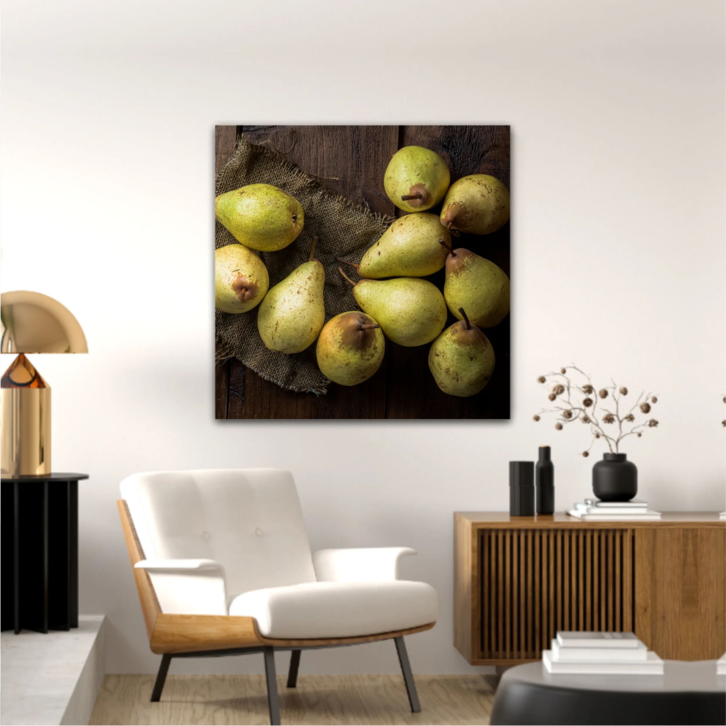 Pears on canvas and wooden board