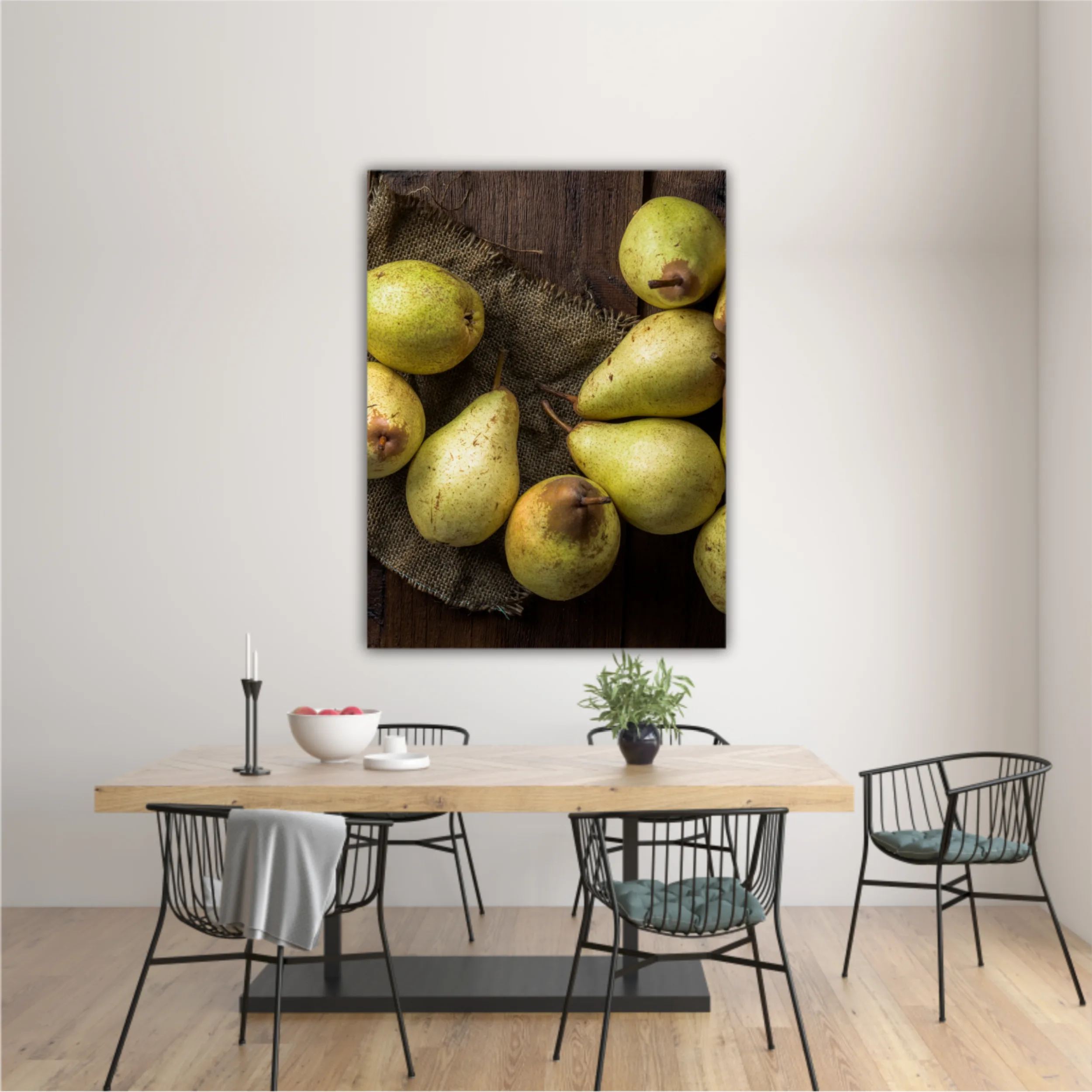 Pears on canvas and wooden board