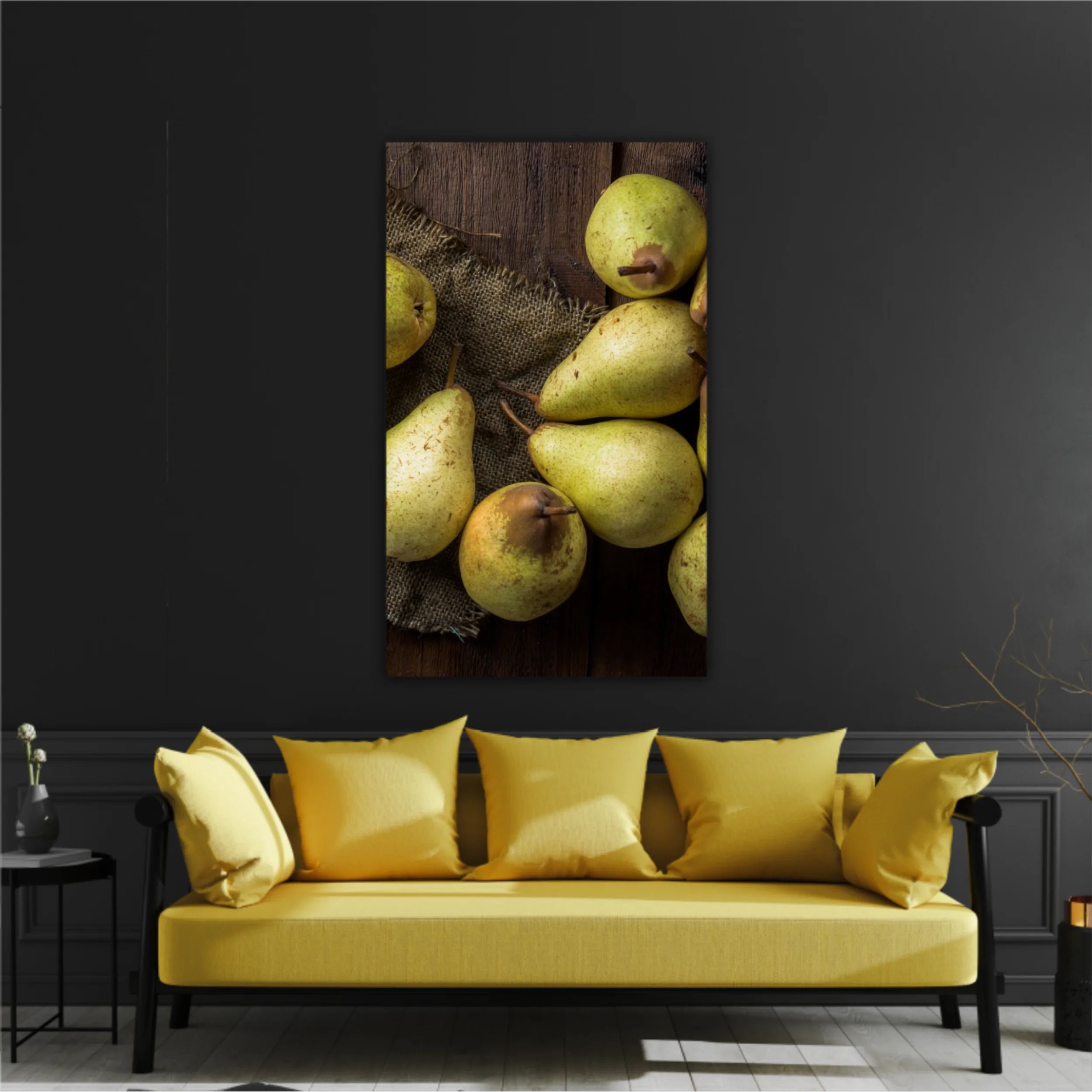 Pears on canvas and wooden board