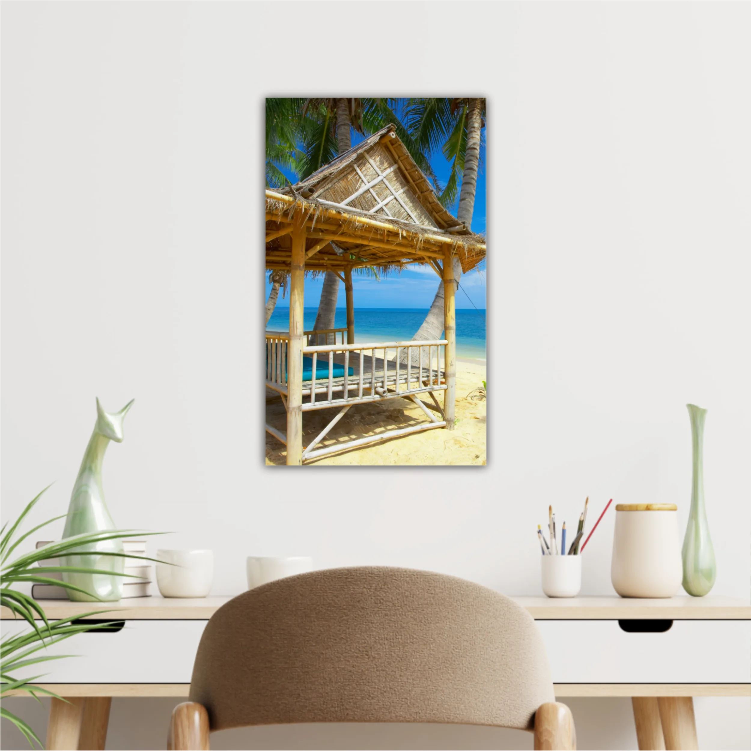 Nice exotic bamboo hut on tropical beach