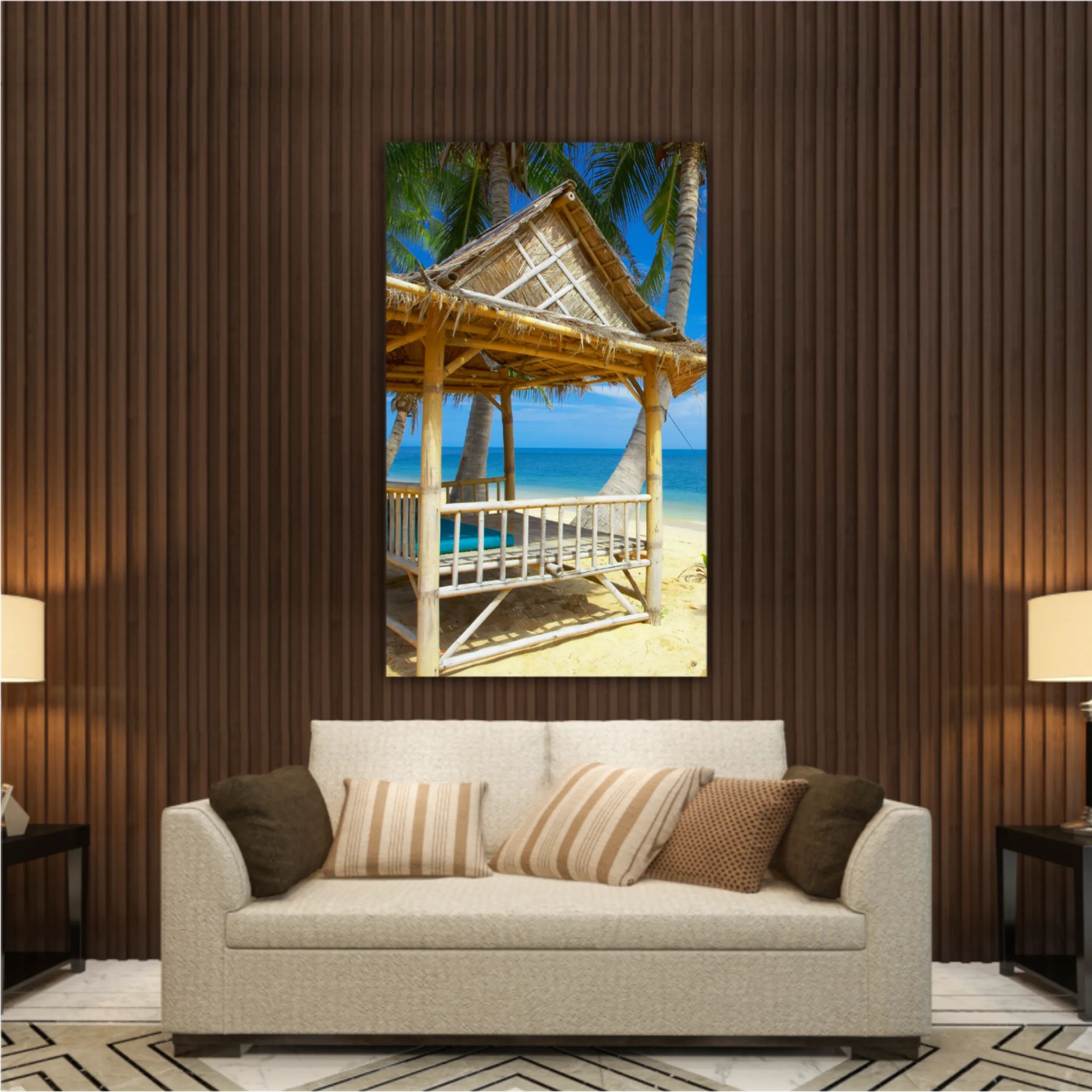 Nice exotic bamboo hut on tropical beach