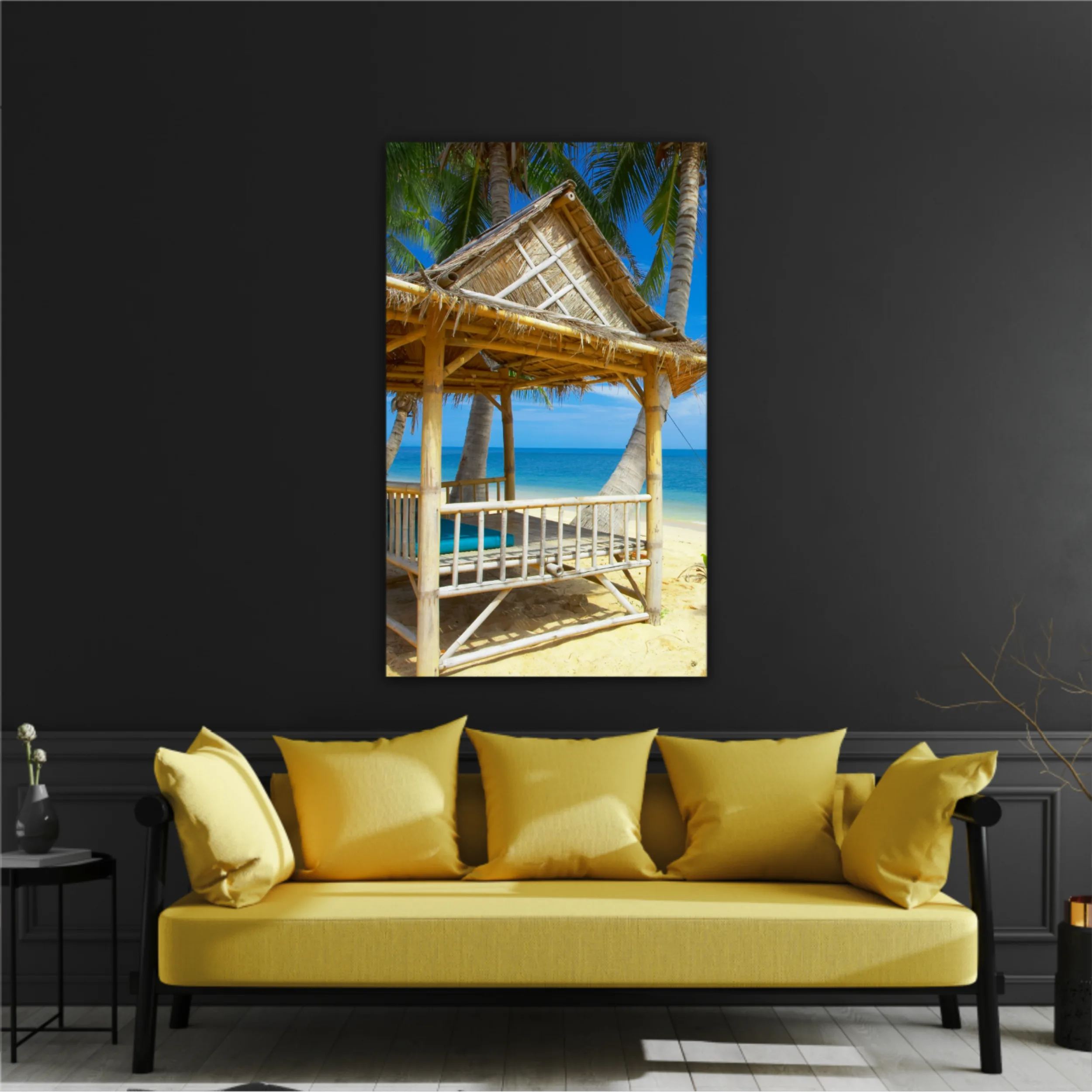 Nice exotic bamboo hut on tropical beach