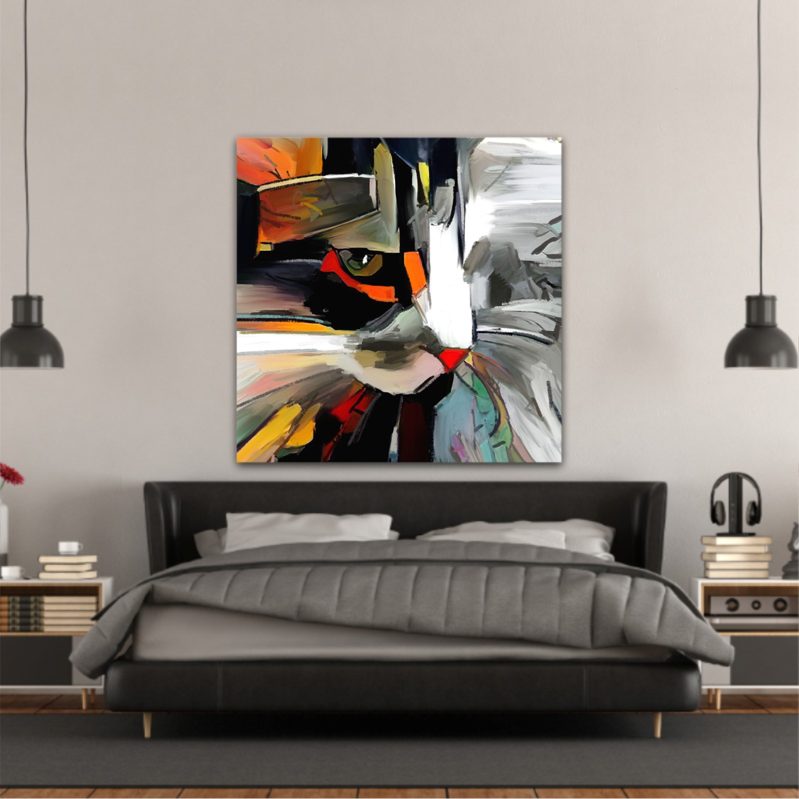 The face of a cat in a contemporary style of abstract art Beautiful colored cat